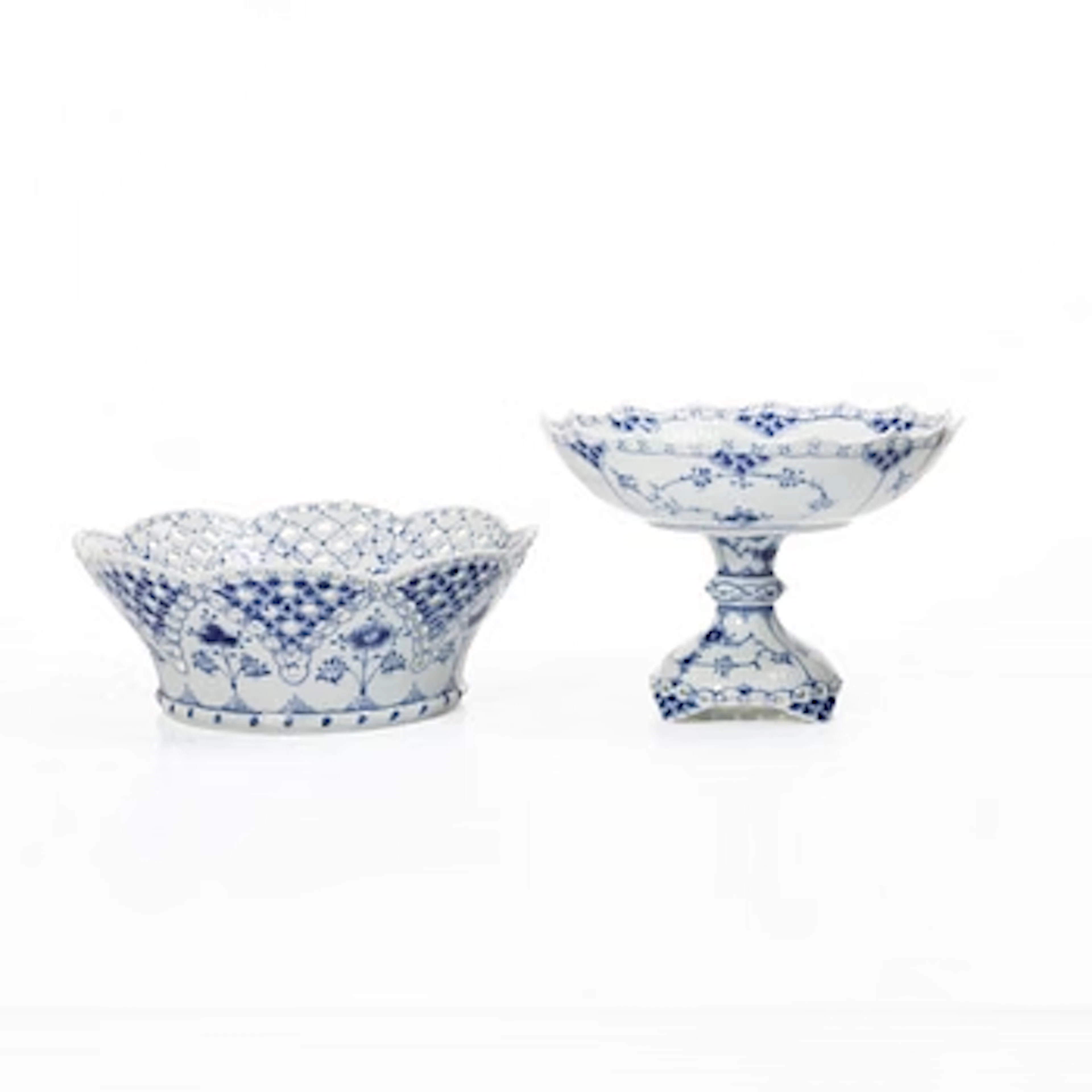 Royal Copenhagen, A group of three "Blue fluted full lace" (Musselmalet