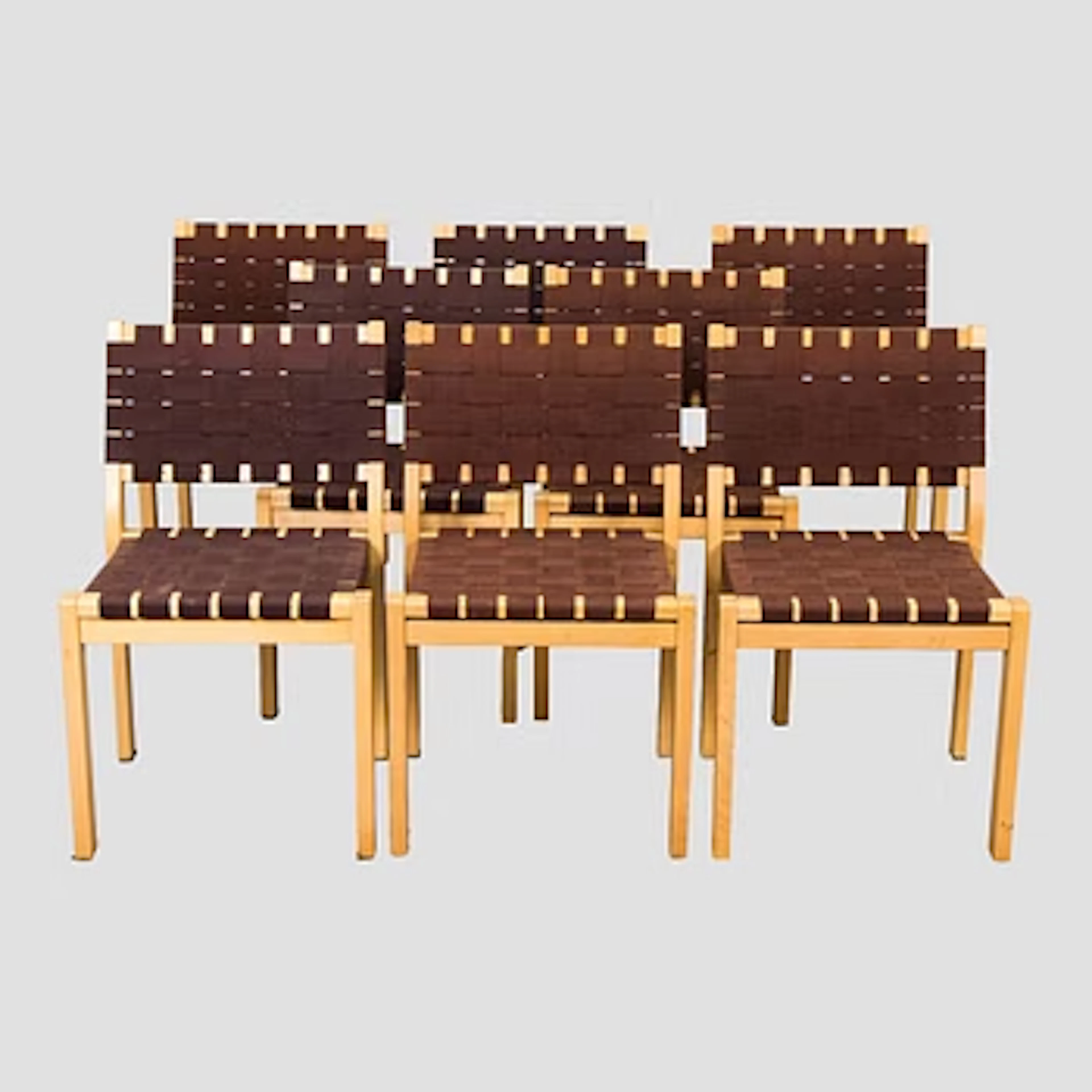 Alvar Aalto, a set of 8 chairs, model 611, late 20th century.