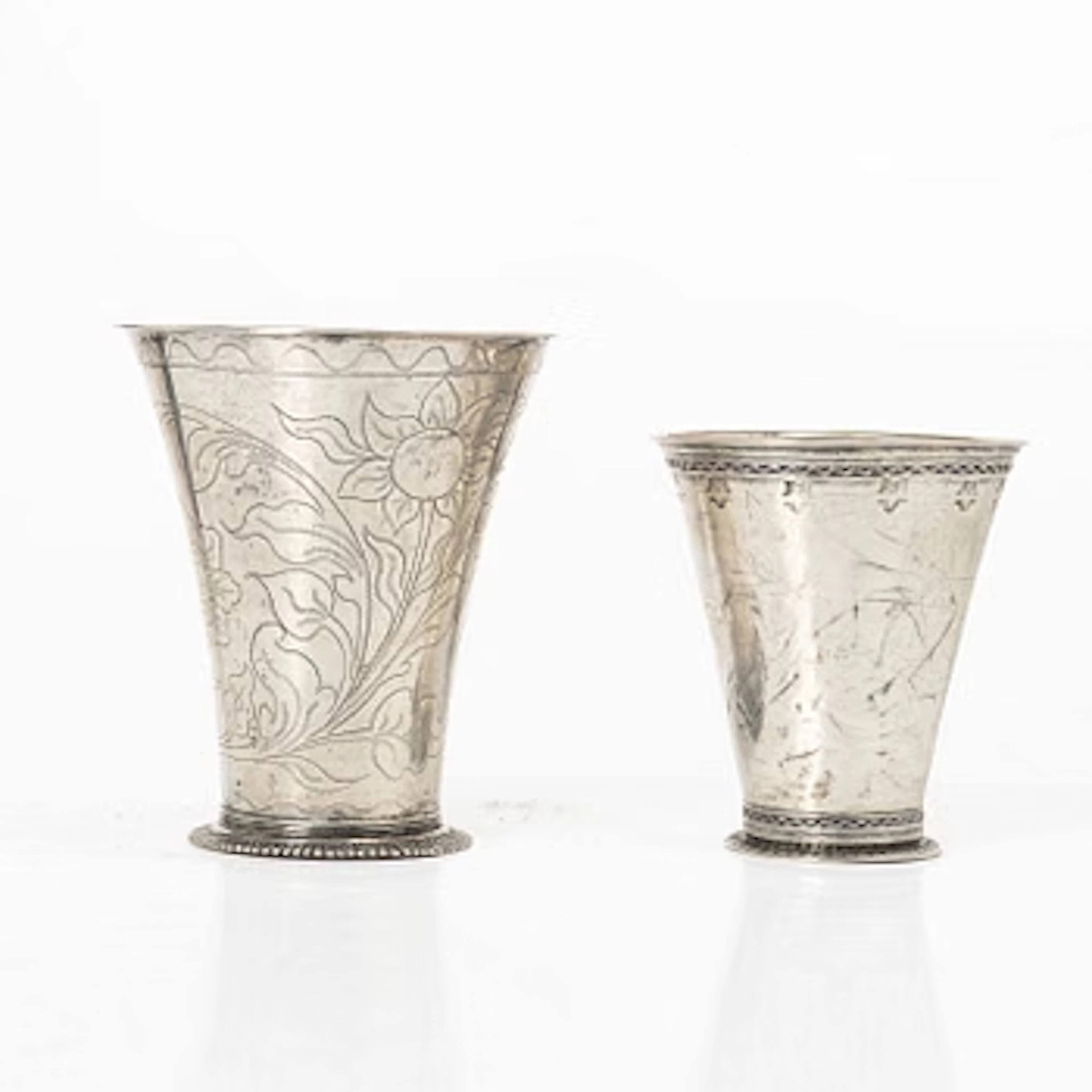 Two Swedish silver 18th Century beakers.