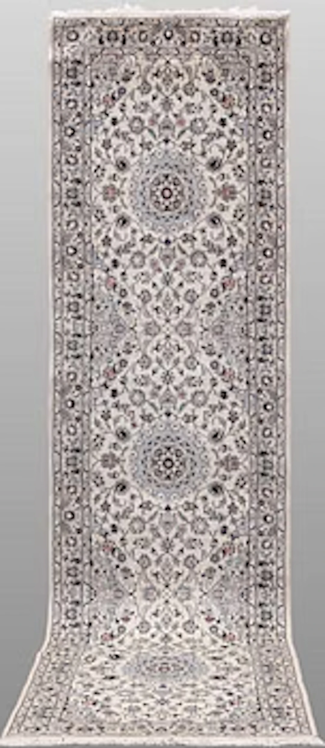 A Nain part silk runner carpet, 342 x 81 cm.