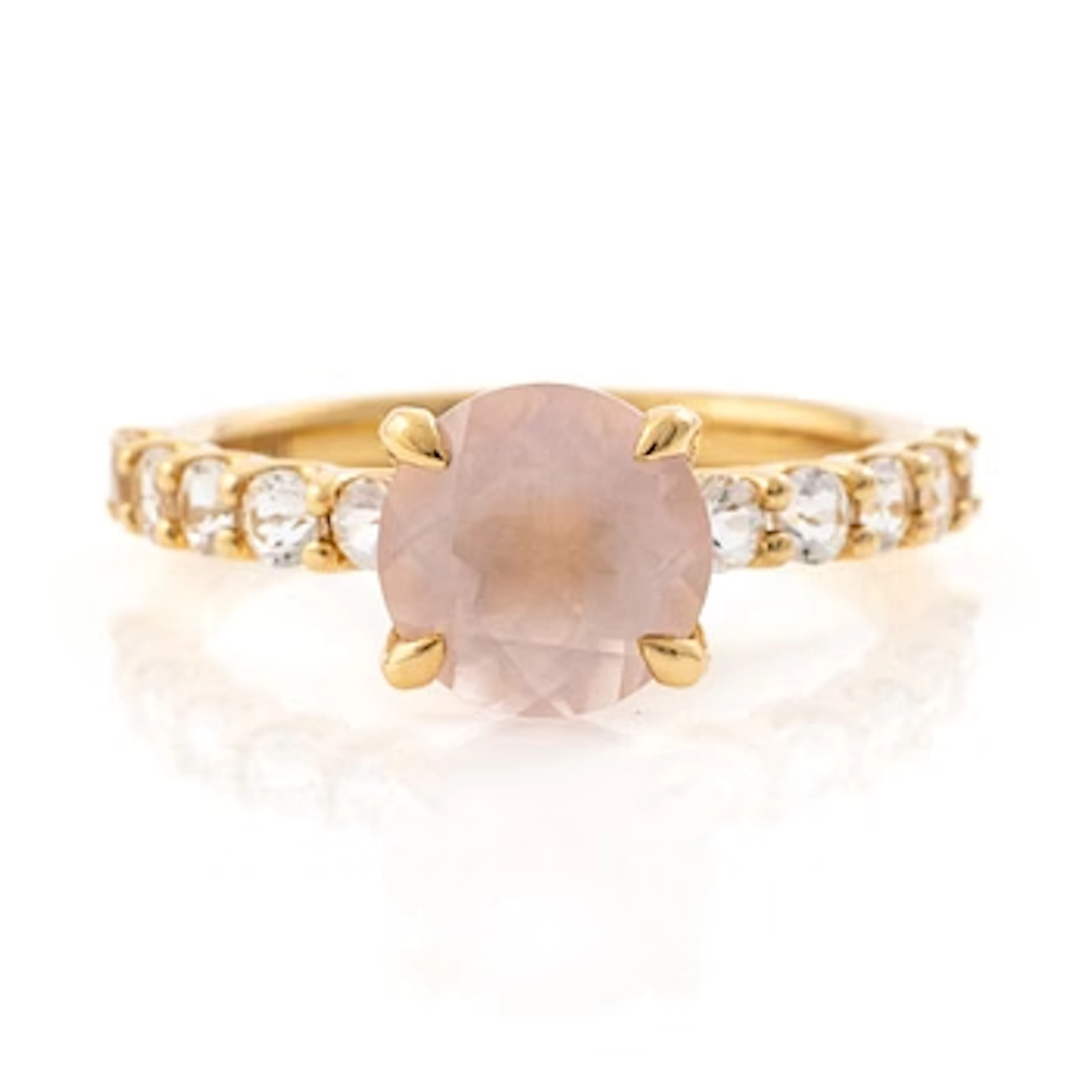 Mary Kay ring, 18K gold with a pink stone and white stones.