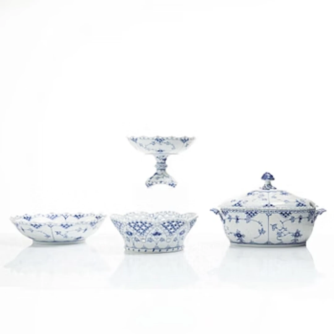 Royal Copenhagen, A group of three "Blue fluted full lace" (Musselmalet
