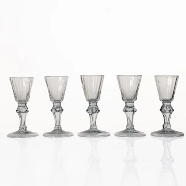 A set of five fluted glasses, 19th century.