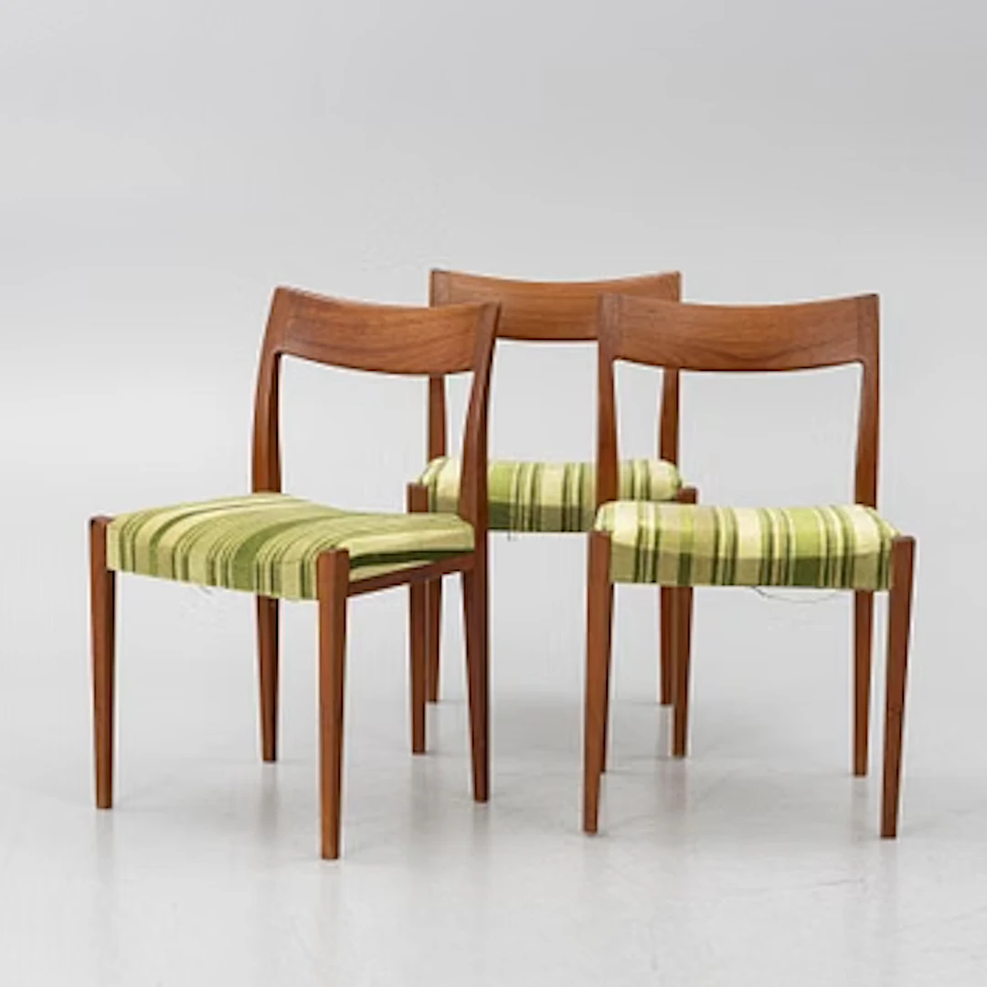 Yngve Ekström, 3 chairs, “Kontiki”, Troeds, second half of the 20th century.