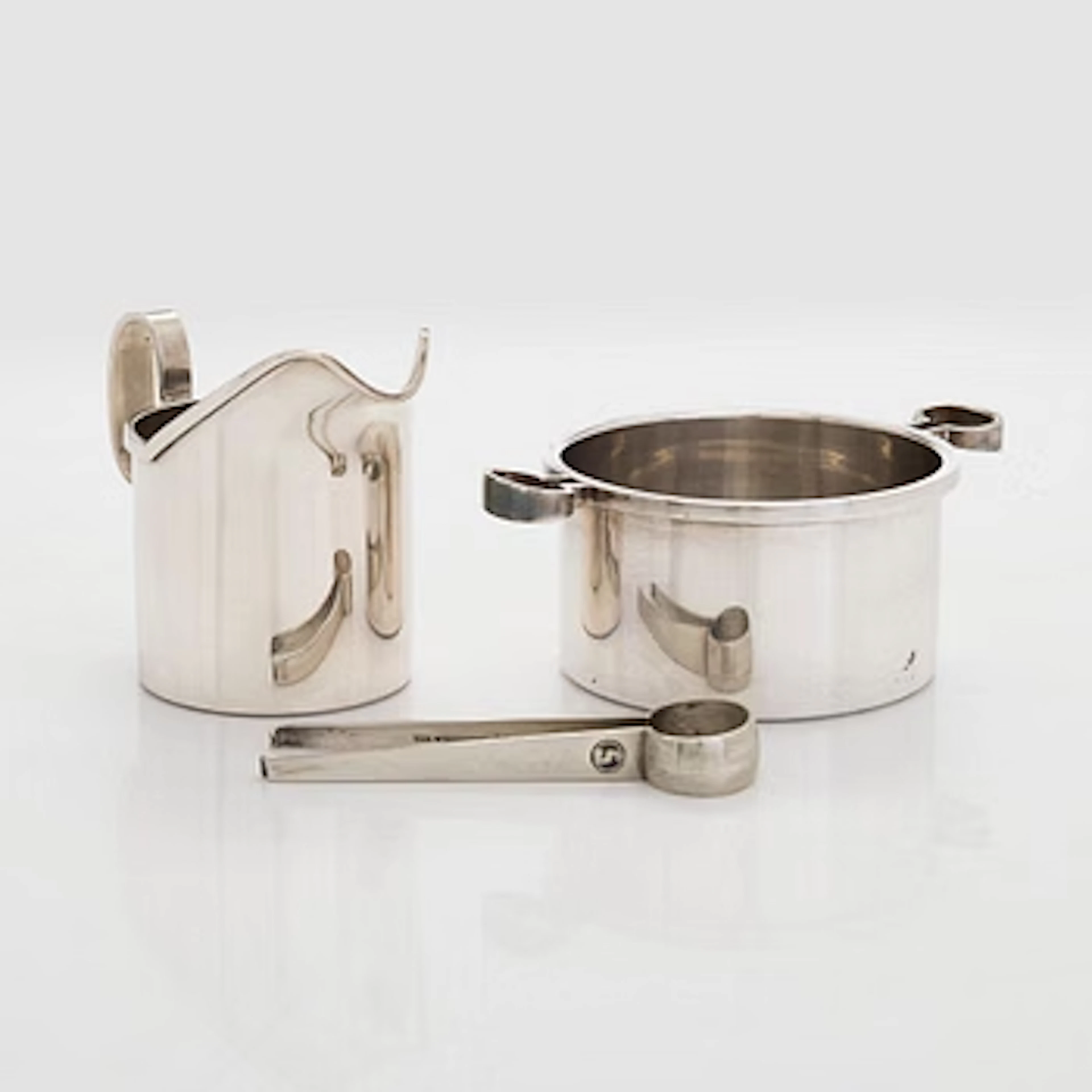 Bertel Gardberg, sugar bowl, cream jug and sugar tongs, silver .925