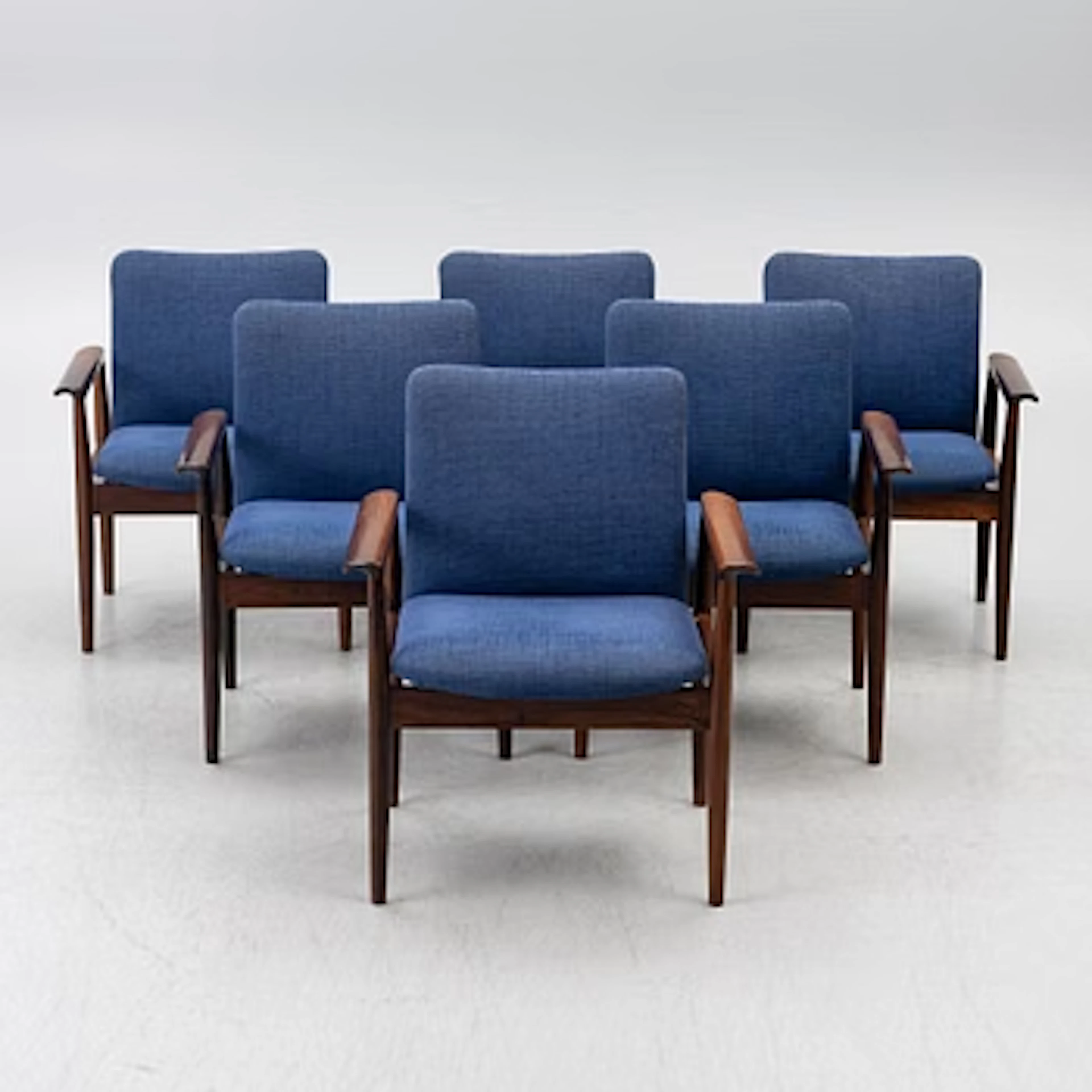 Finn Juhl, Armchairs, 6 pcs, "Diplomat", France & Son, Denmark, 1960s.
