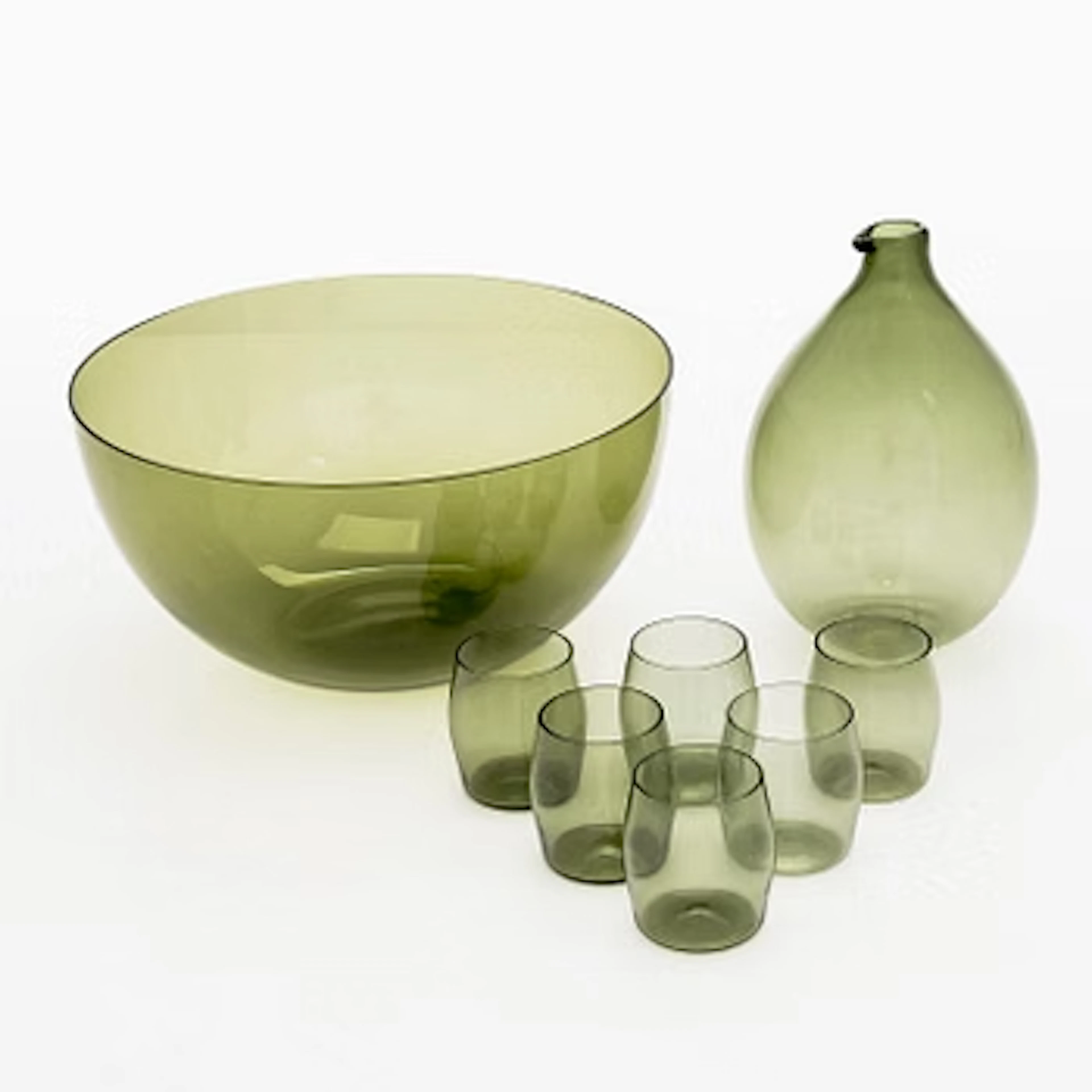 Timo Sarpaneva, A glass bottle 'Bird bottle', six drinking glasses