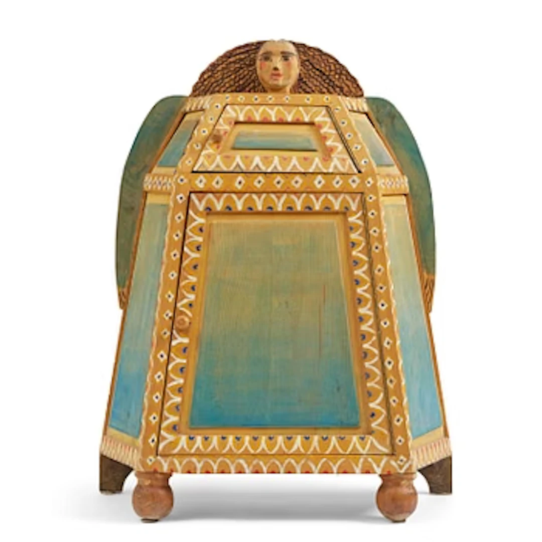 Gérard Rigot, a painted and carved oak cabinet, exectued in his studio