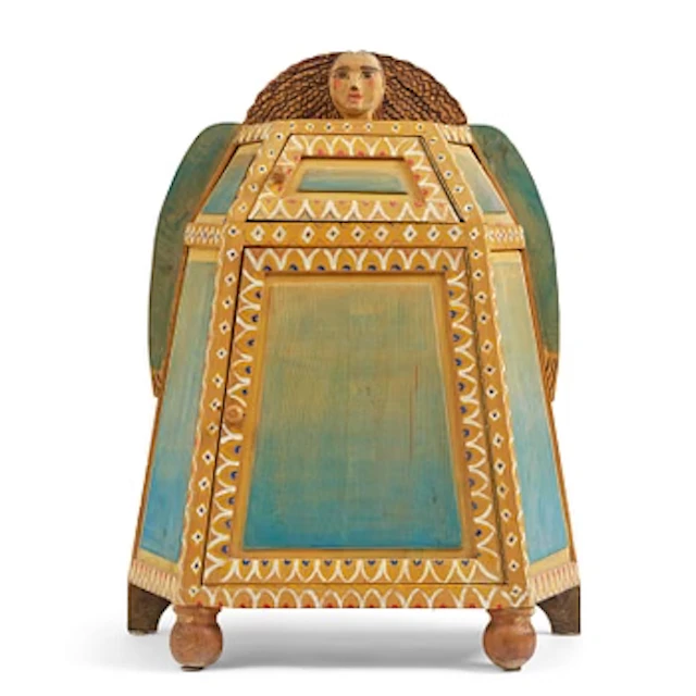 Gérard Rigot, a painted and carved oak cabinet, exectued in his studio