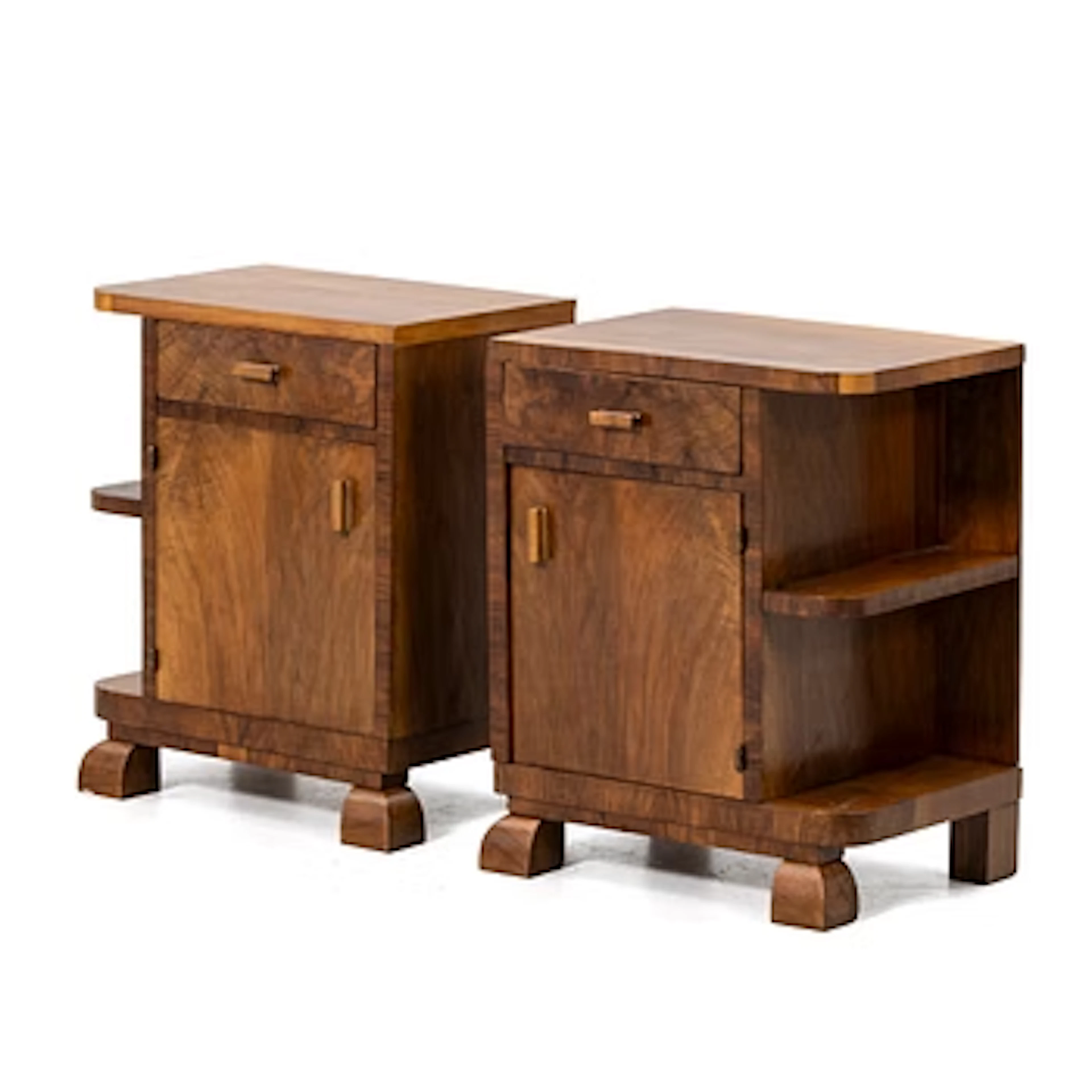 Bedside tables, a pair, in the Art Deco style, mid-20th century.