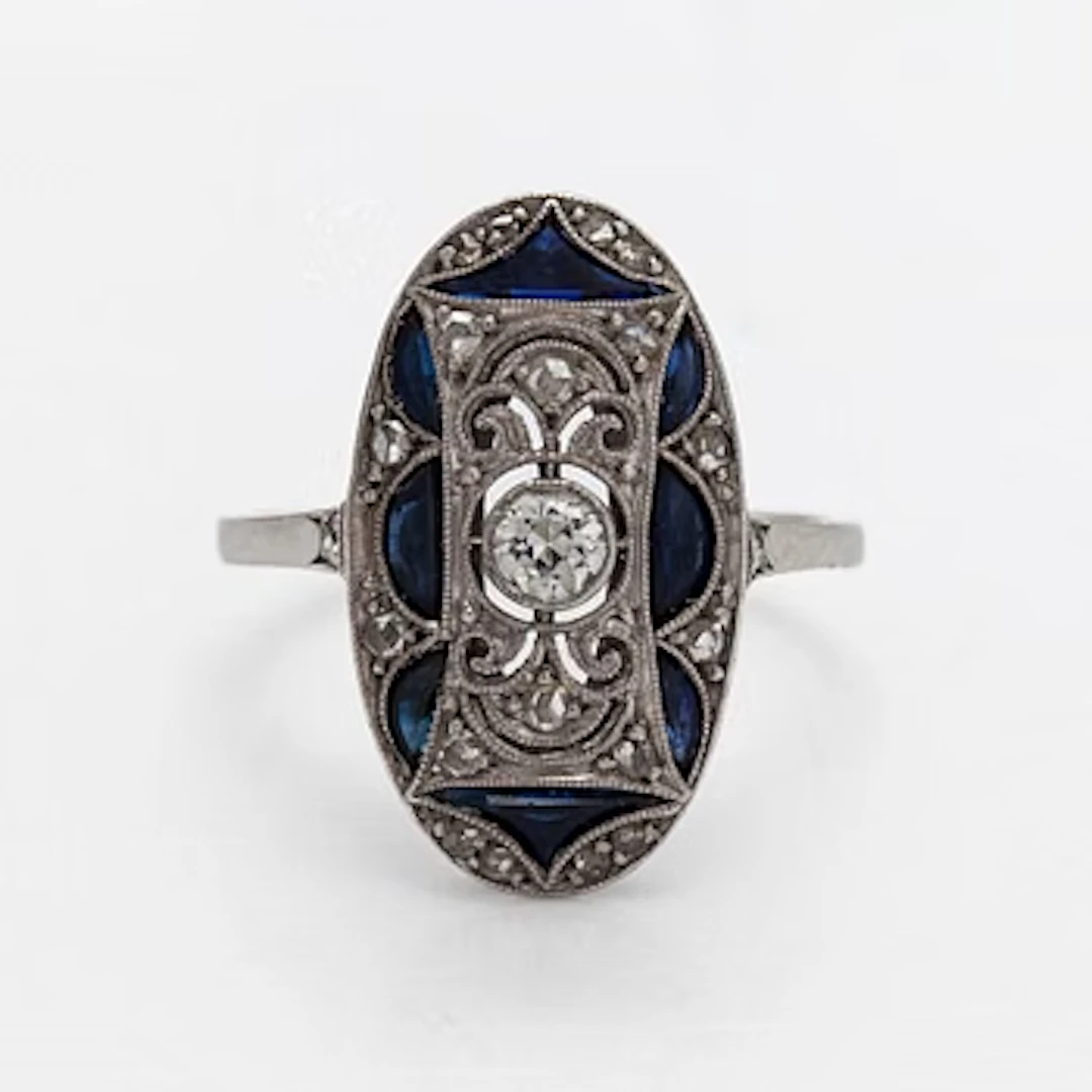 Ring, Art deco, diamonds, sapphires, platinum.