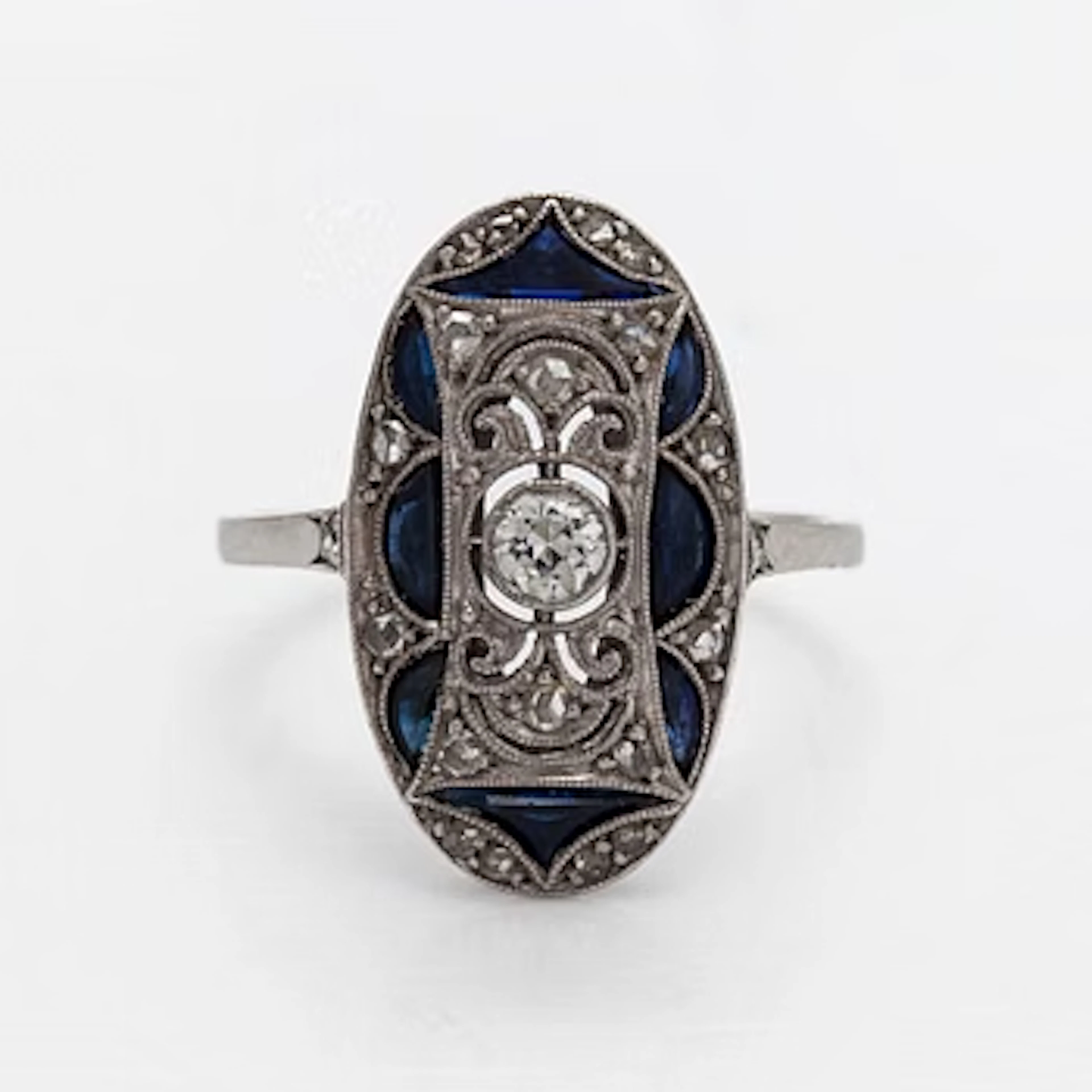 Ring, Art deco, diamonds, sapphires, platinum.