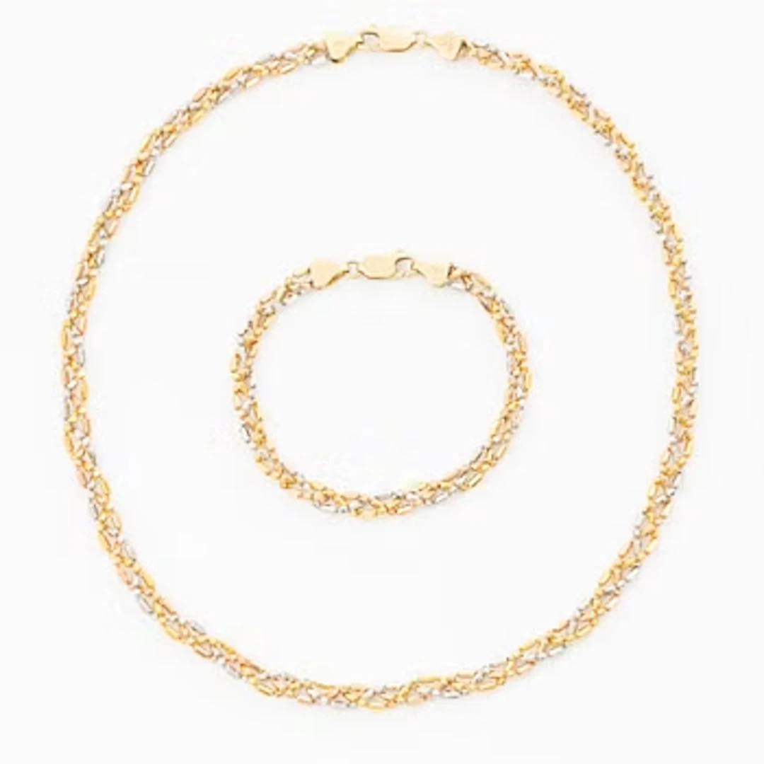 Necklace and bracelet in 18K gold and white gold.