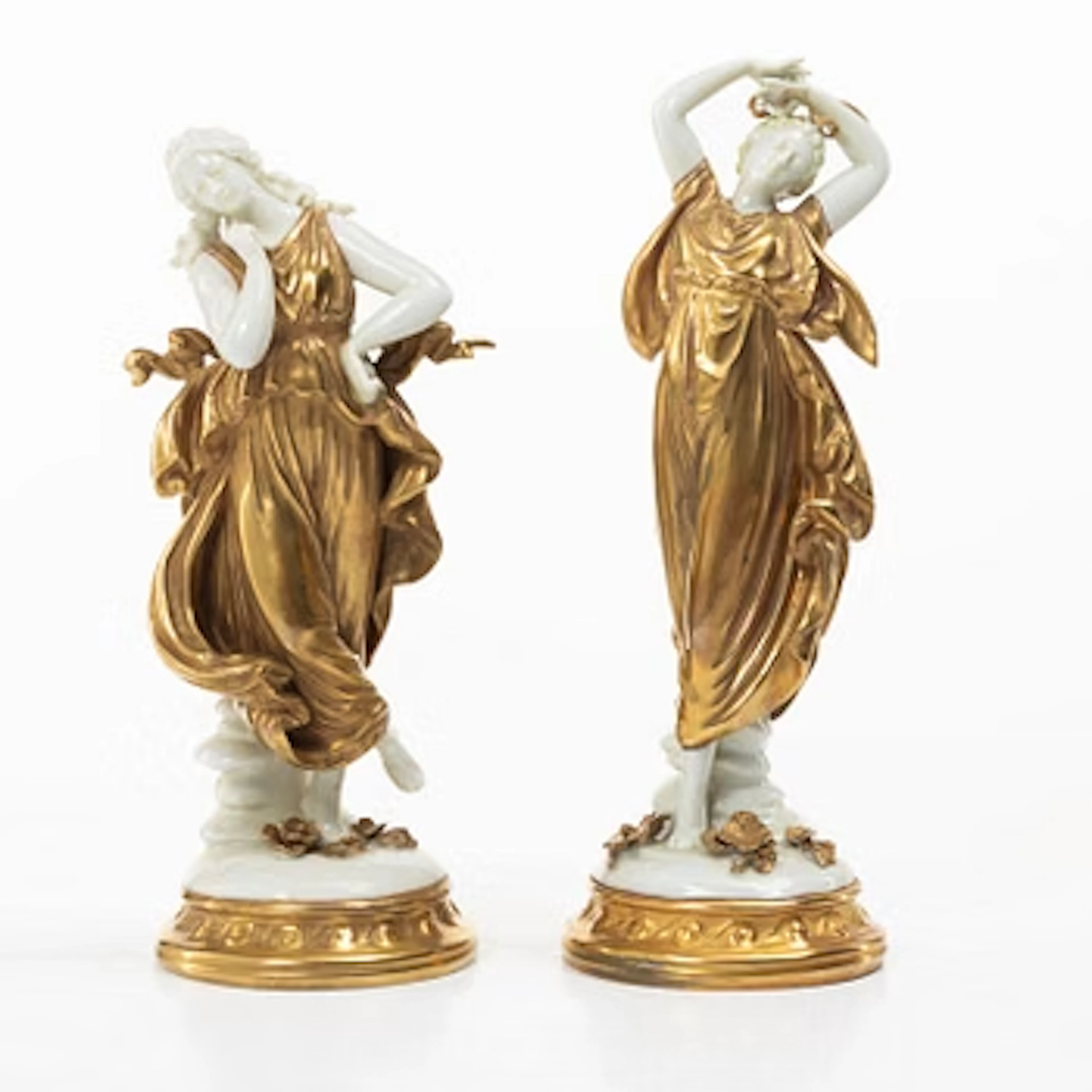 A pair of gilt "Muse" porcelain figurines, Volkstedt, first part of