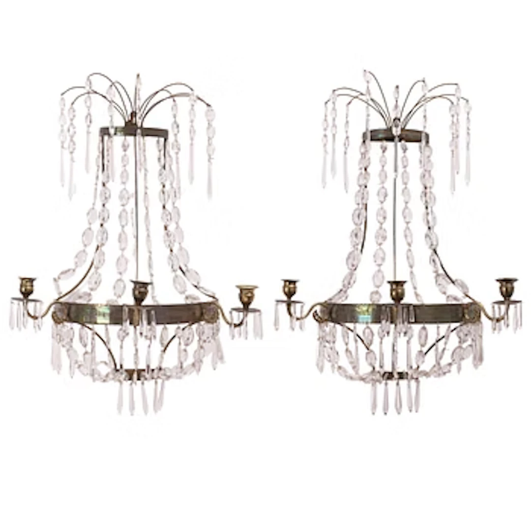 Wall lights, a pair, for three candles, 19th century, Empire style.