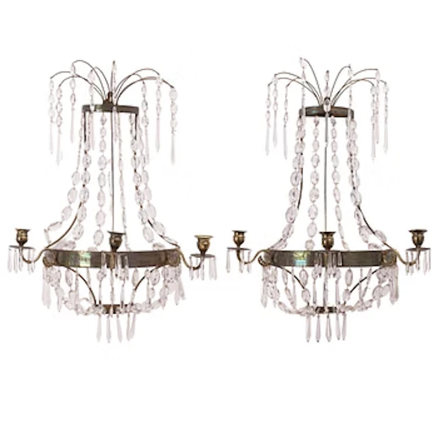 Wall lights, a pair, for three candles, 19th century, Empire style.