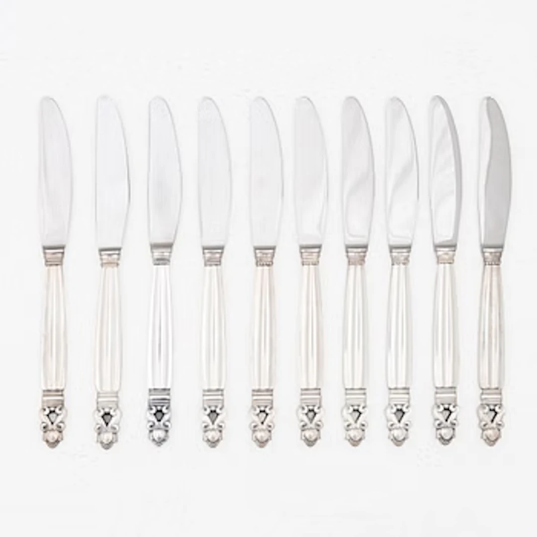 Georg Jensen, Ten sterling silver knives, model "Konge/Acorn", design