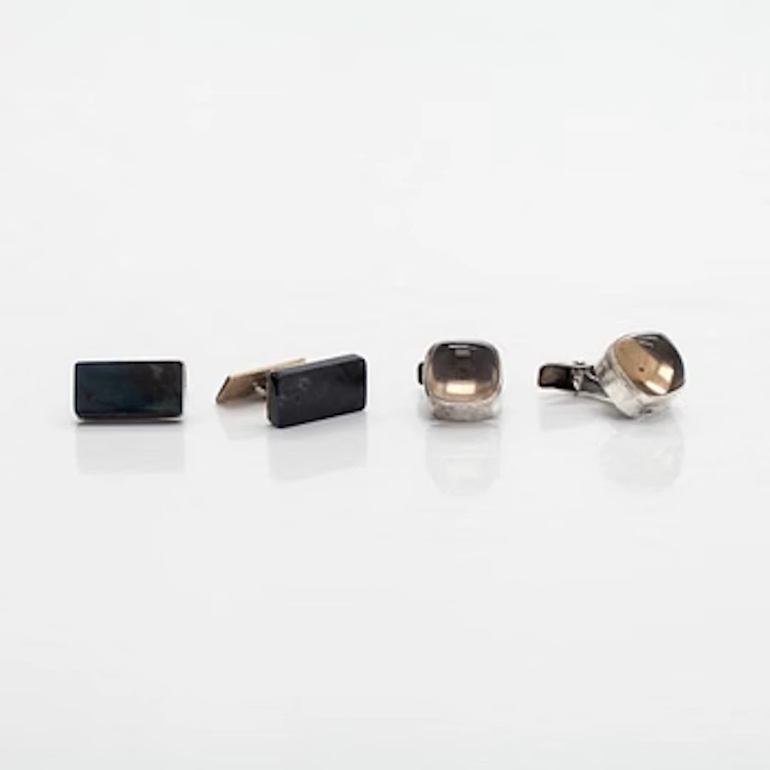 Elis Kauppi, cufflinks, 2 pairs, spectrolite, smoky quartz, silver