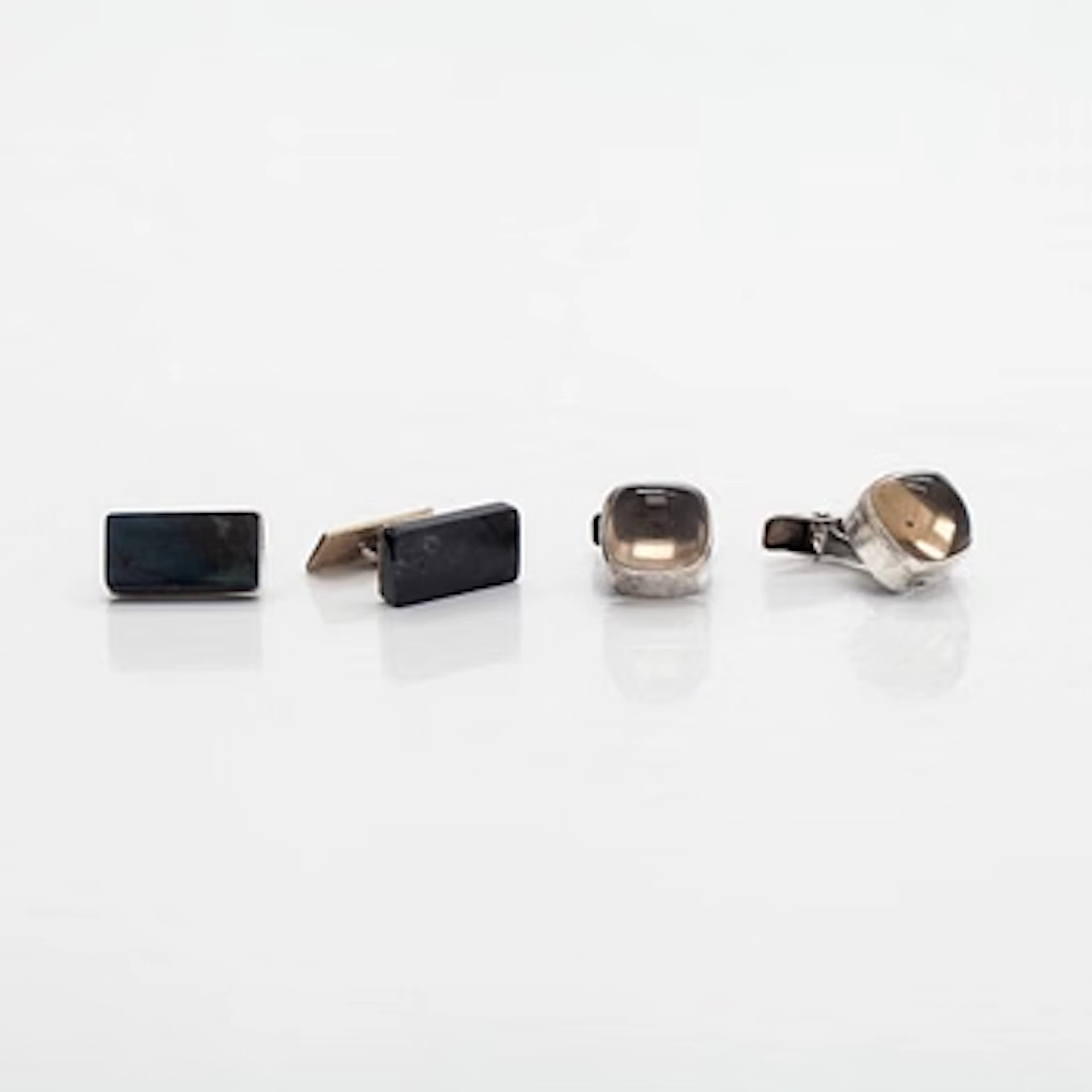 Elis Kauppi, cufflinks, 2 pairs, spectrolite, smoky quartz, silver