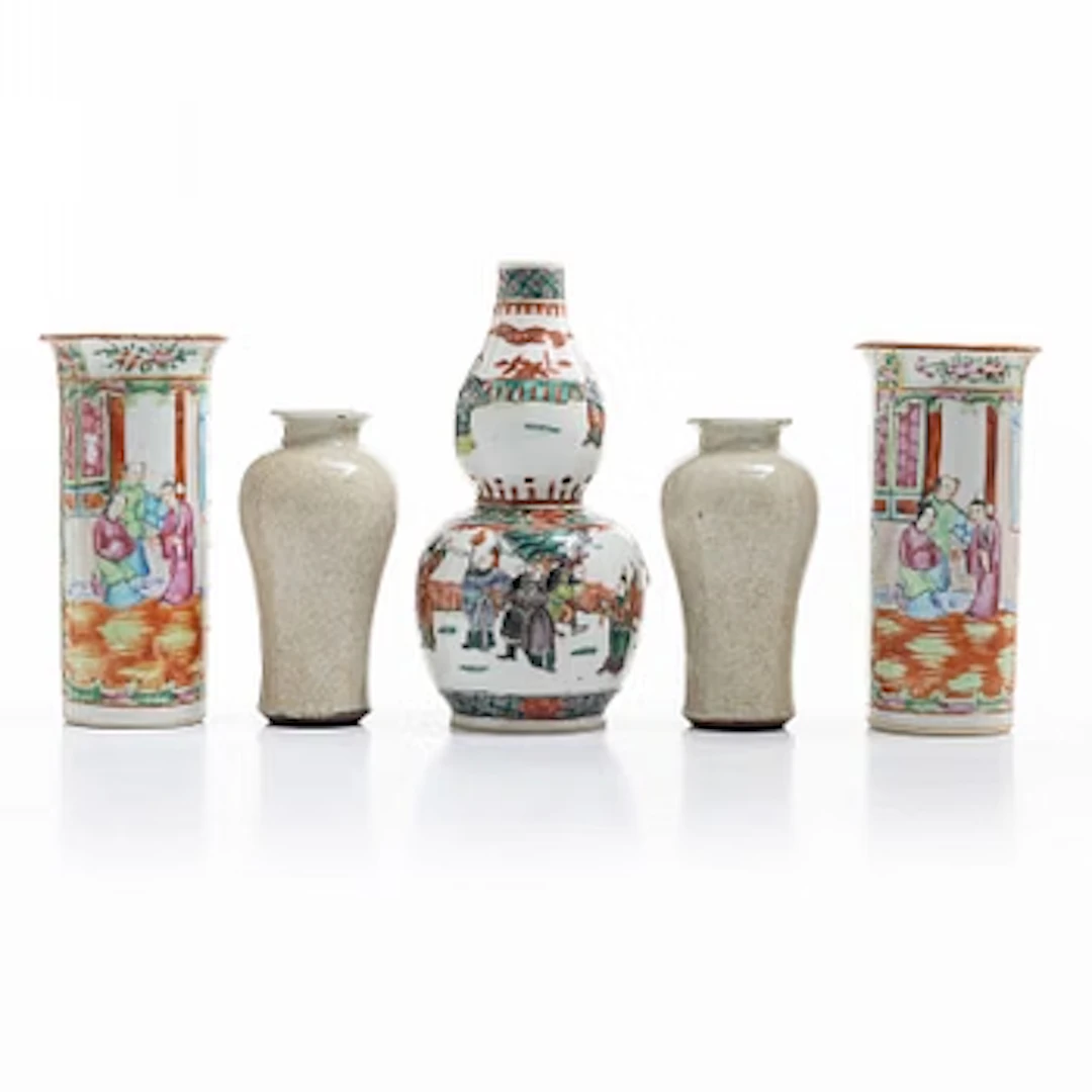 A group of five vases, late Qing dynasty, 19th century.