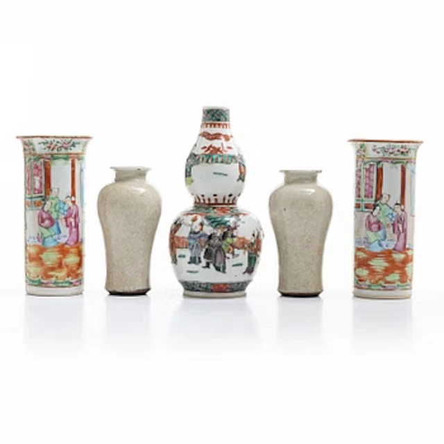 A group of five vases, late Qing dynasty, 19th century.
