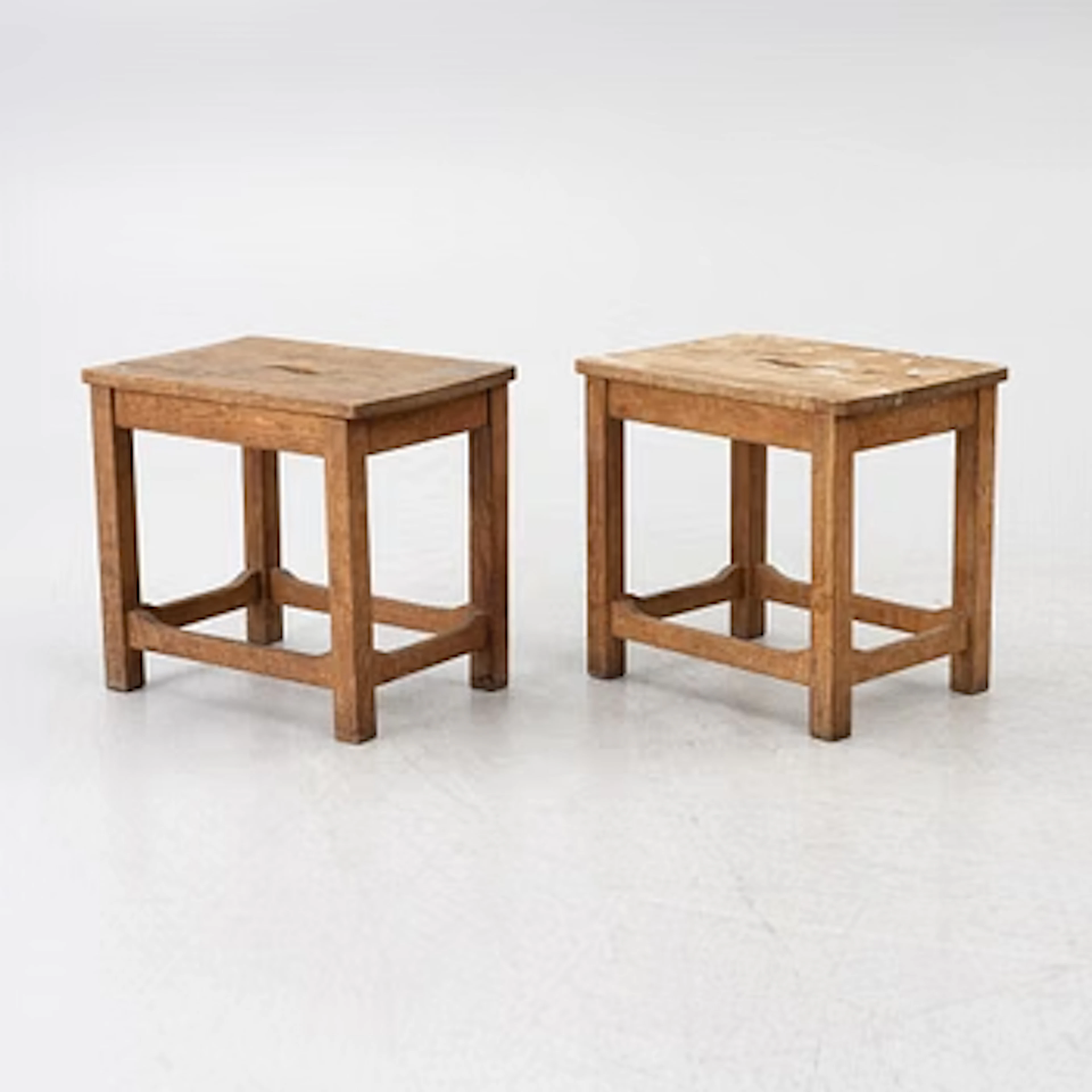 Nordiska Kompaniet, a pair of oak stools. The drawing for this model