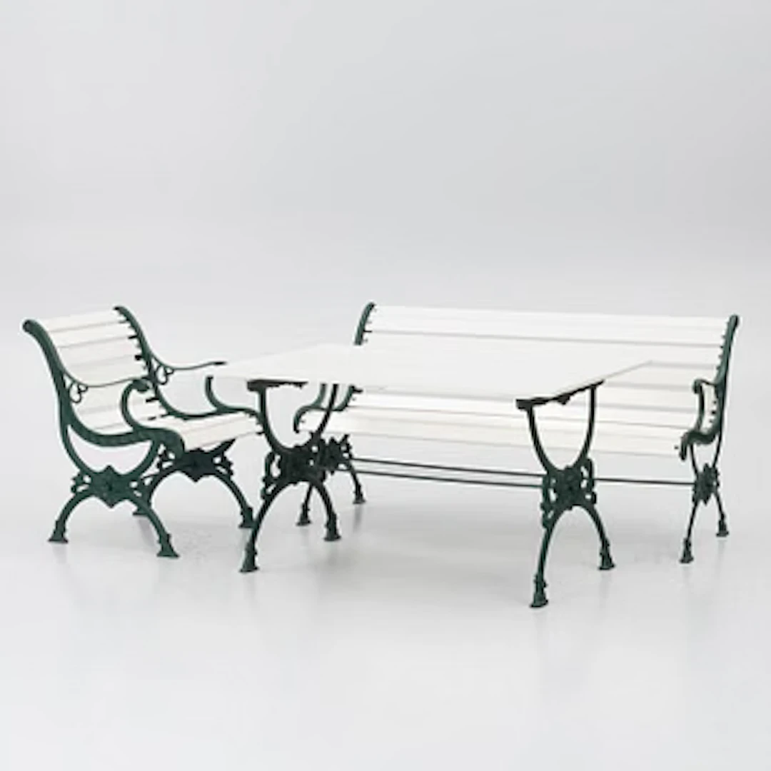 Garden bench, armchair and table, 20th century.