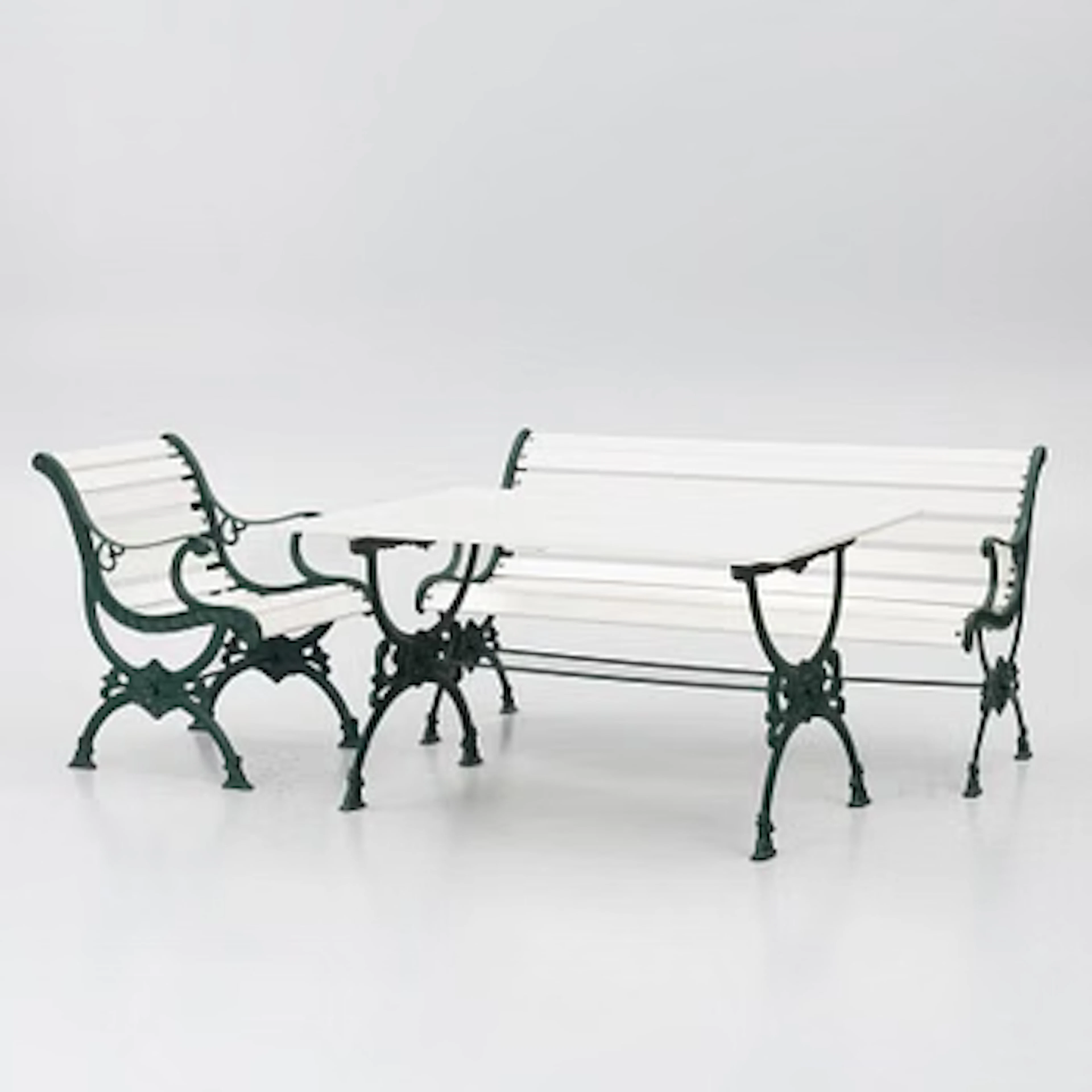 Garden bench, armchair and table, 20th century.