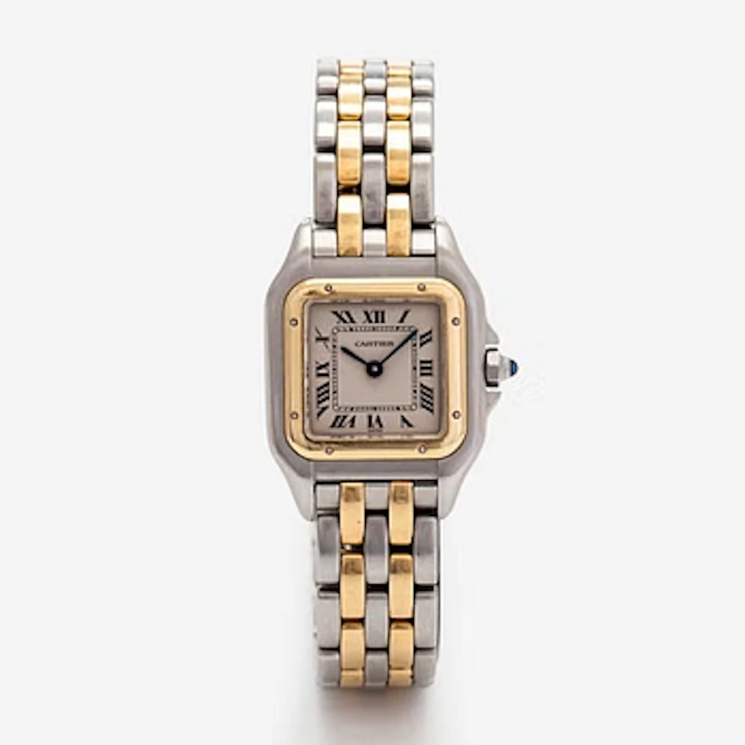 Cartier, "Panthère", wristwatch, 21 x 21 mm, gold / steel, quartz.