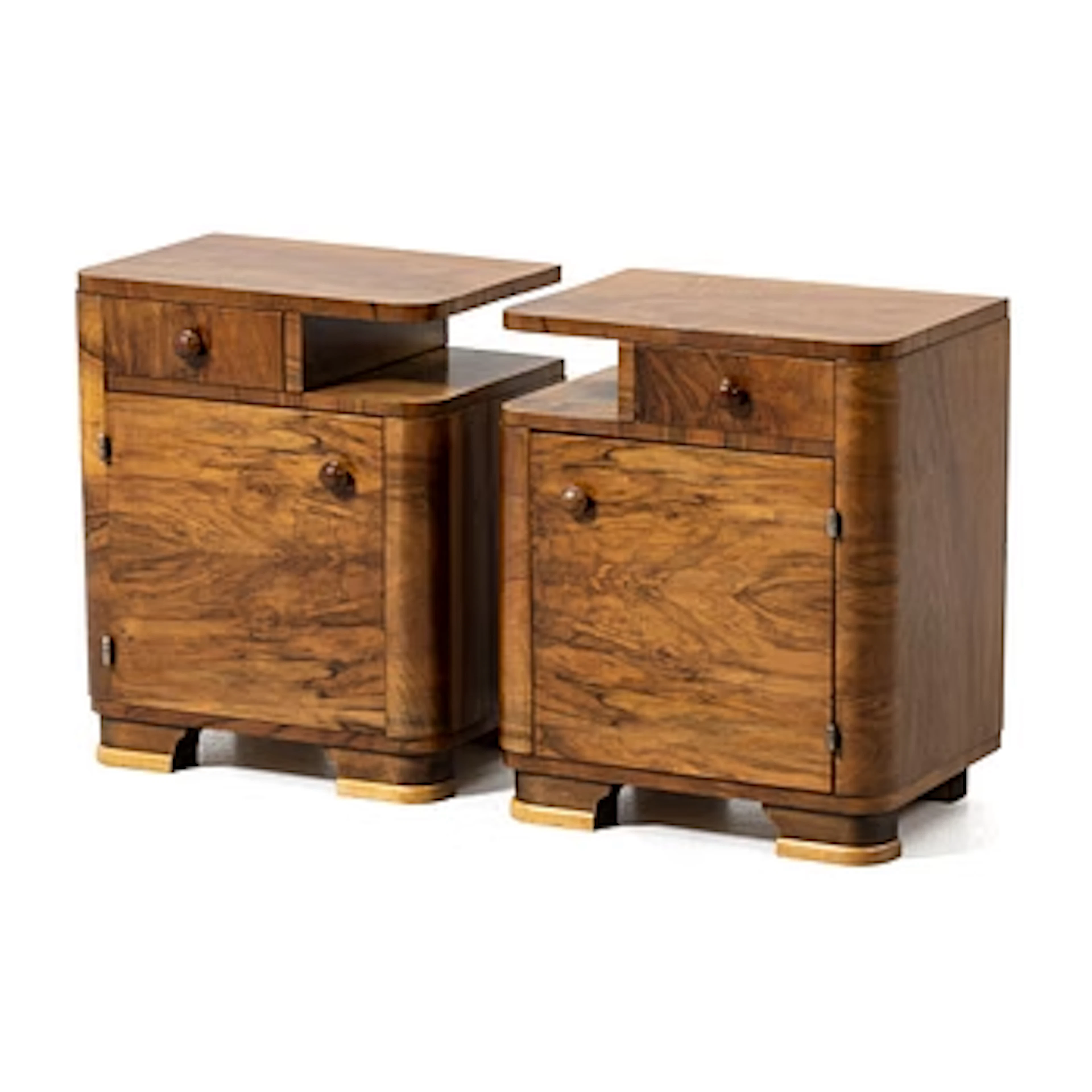 Bedside tables, a pair, Art Deco style, mid-20th century.