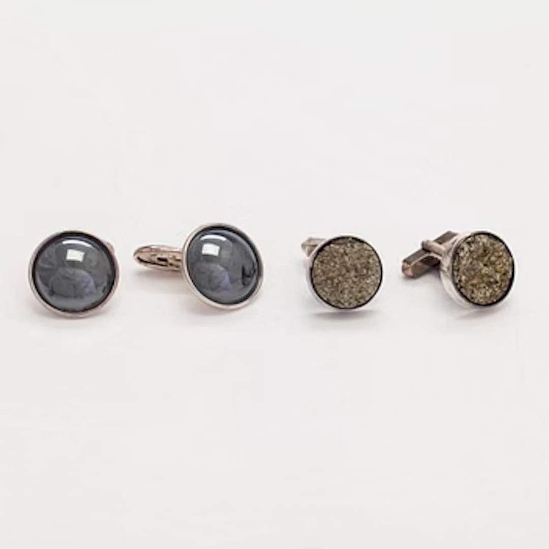 Cufflinks, 2 pairs, silver, copper ore. Tillander, Helsinki, 1971 and 1983.