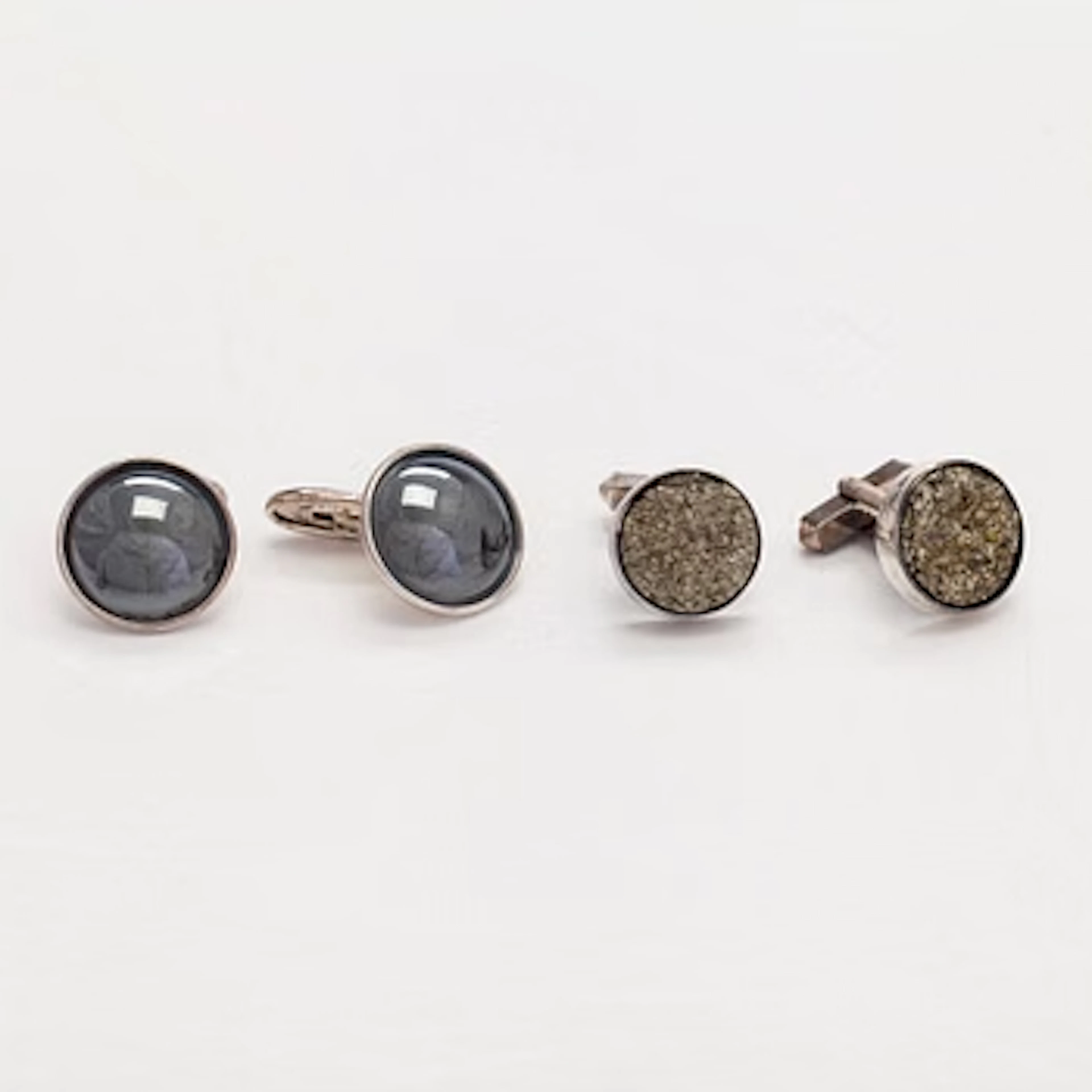 Cufflinks, 2 pairs, silver, copper ore. Tillander, Helsinki, 1971 and 1983.