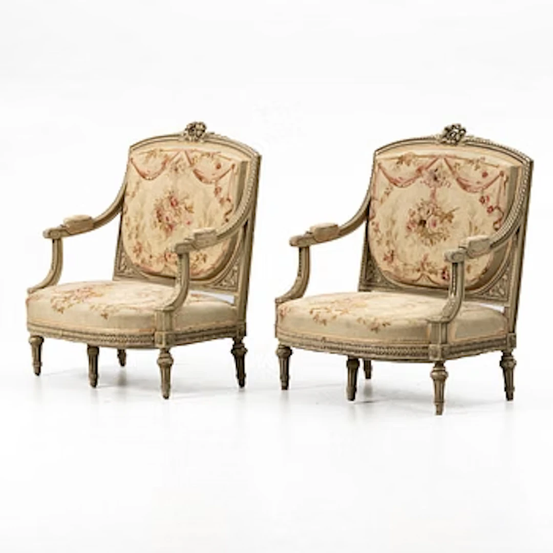 Sofas, a pair, Louis XVI style, first half of the 20th century.
