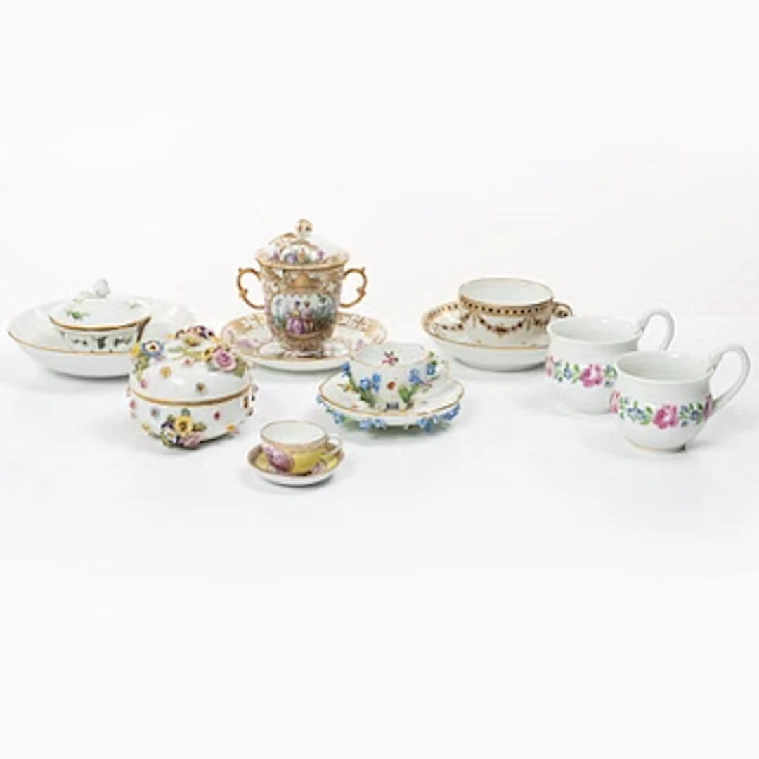 Meissen, A group of eight porcelain service pieces, mainly 19th century.