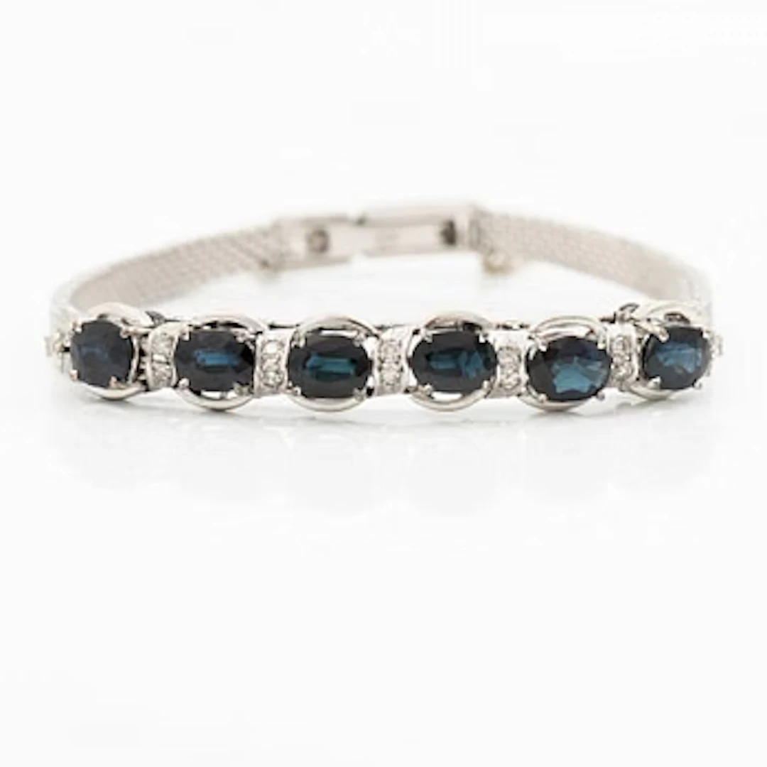 14K white gold bracelet with sapphires and octagon-cut diamonds.