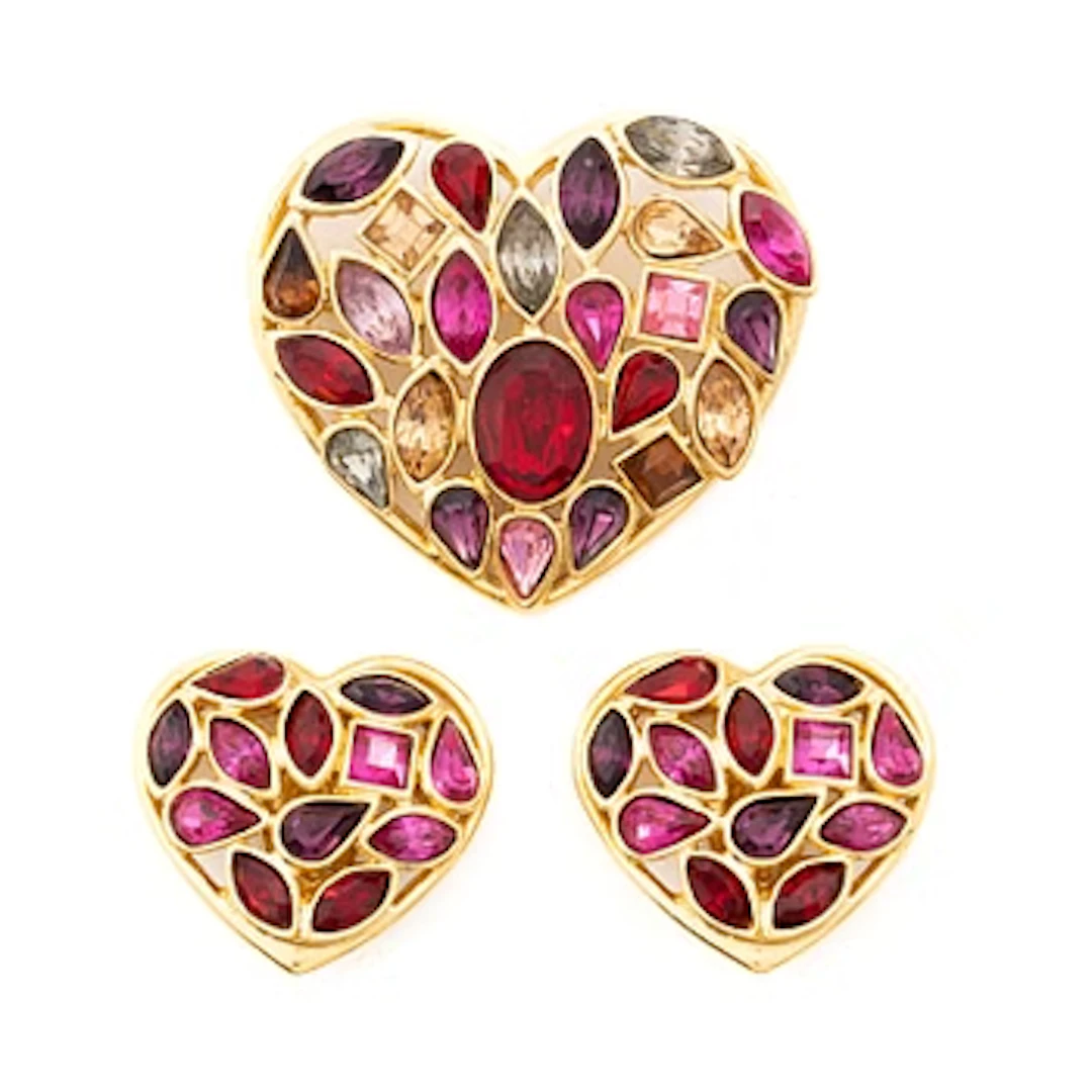 Yves Saint Laurent, earrings and brooch.