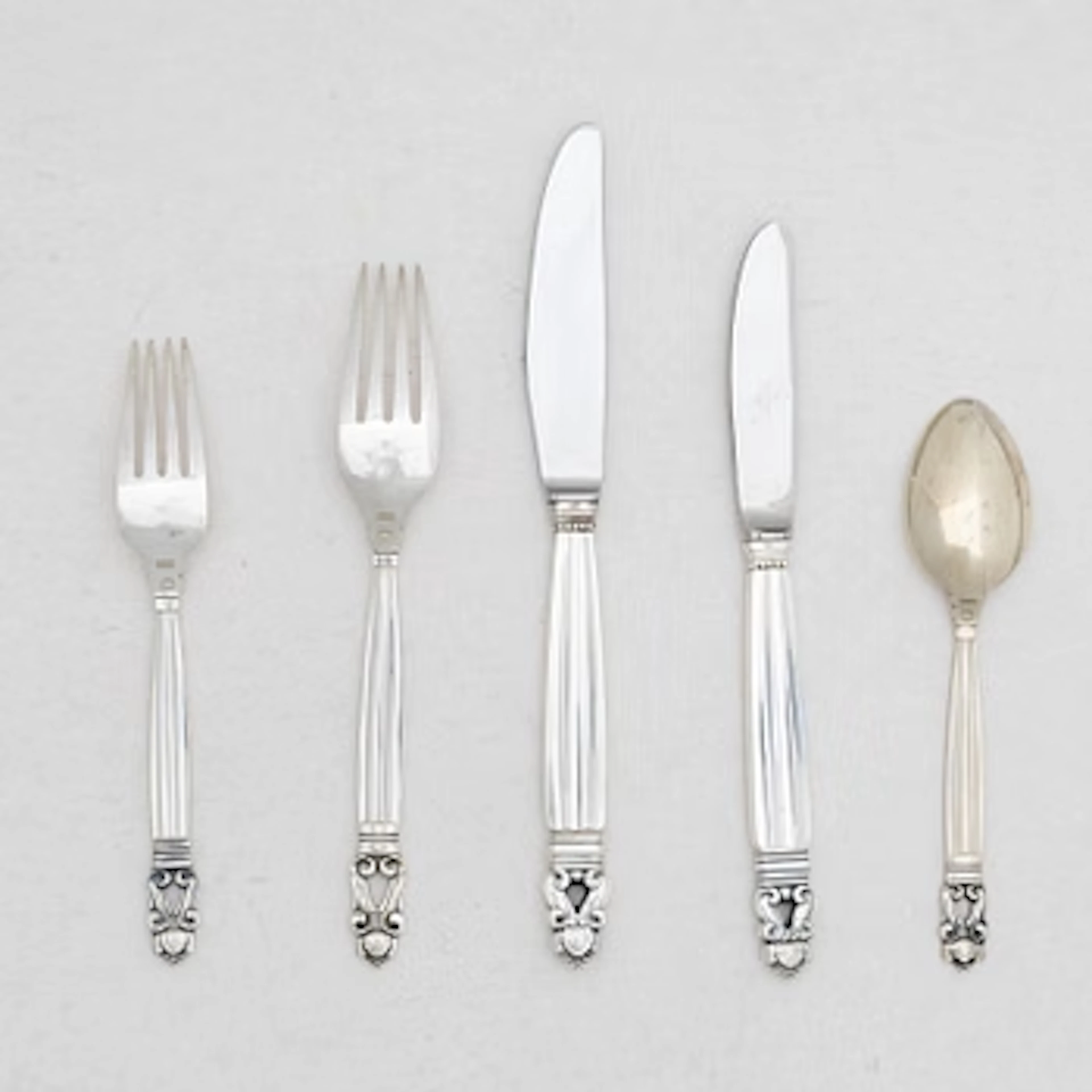 Johan Rohde, A set of sterling silver cutlery, “Konge/Acorn”, Georg