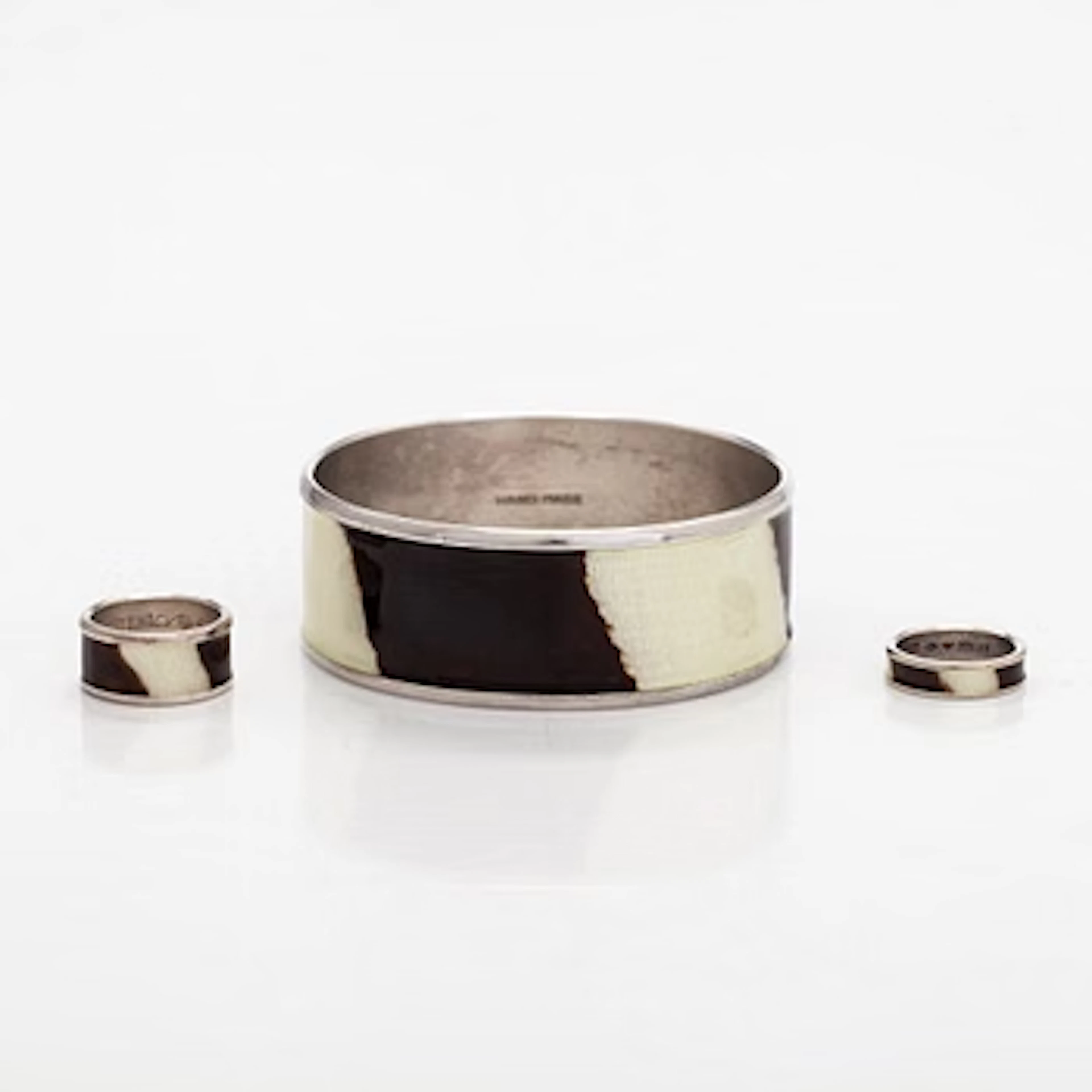 Bangle and two rings, enamel, silver, A. Tillander 1976.