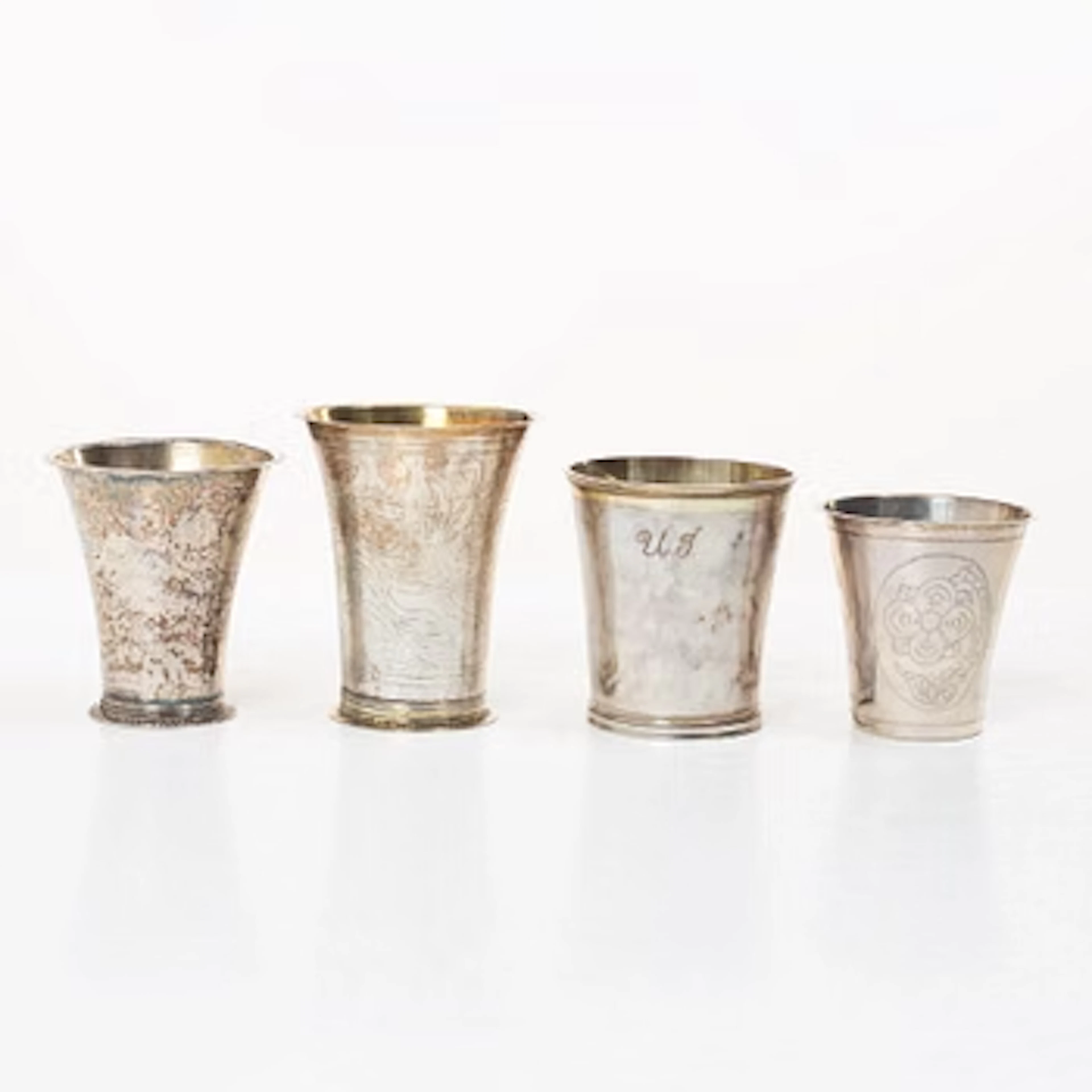 Beakers, 4 pcs, silver, various makers, 18th century.
