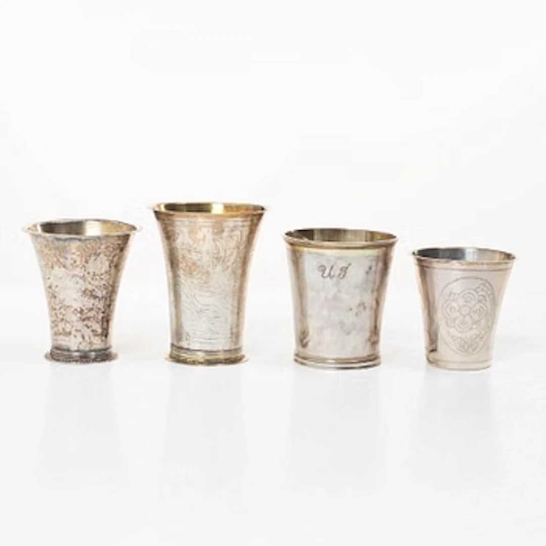 Beakers, 4 pcs, silver, various makers, 18th century.