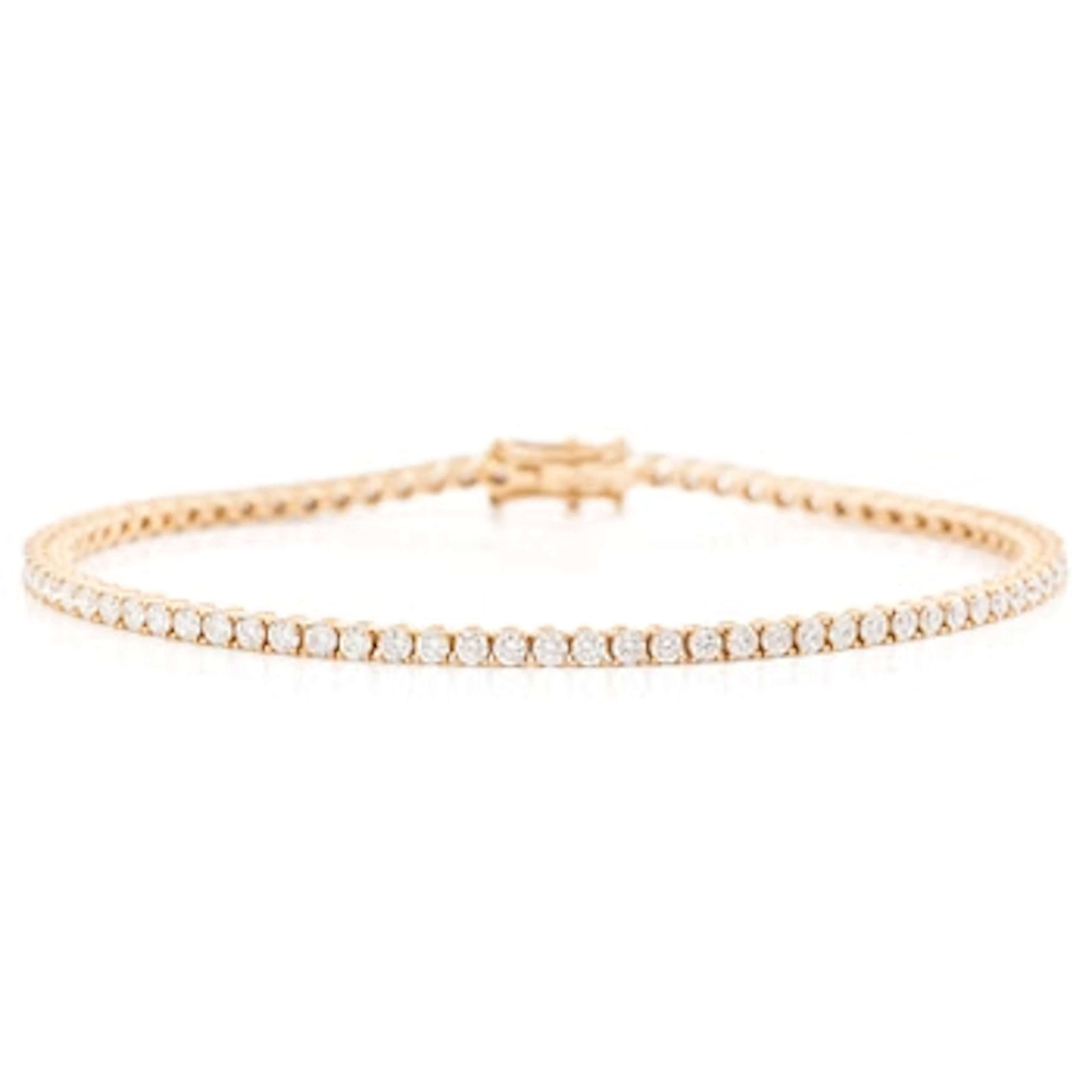 Tennis bracelet in 18K rose gold with brilliant-cut diamonds.