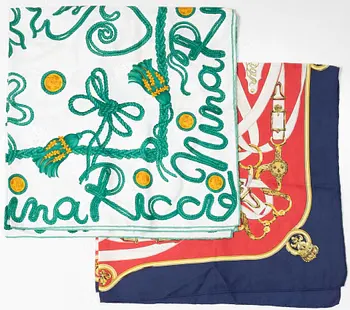 Hermès, Scarf, “Cavalcadour”, and Nina Ricci scarf.