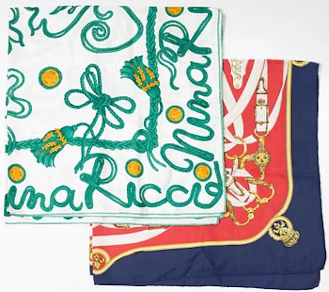Hermès, Scarf, “Cavalcadour”, and Nina Ricci scarf.