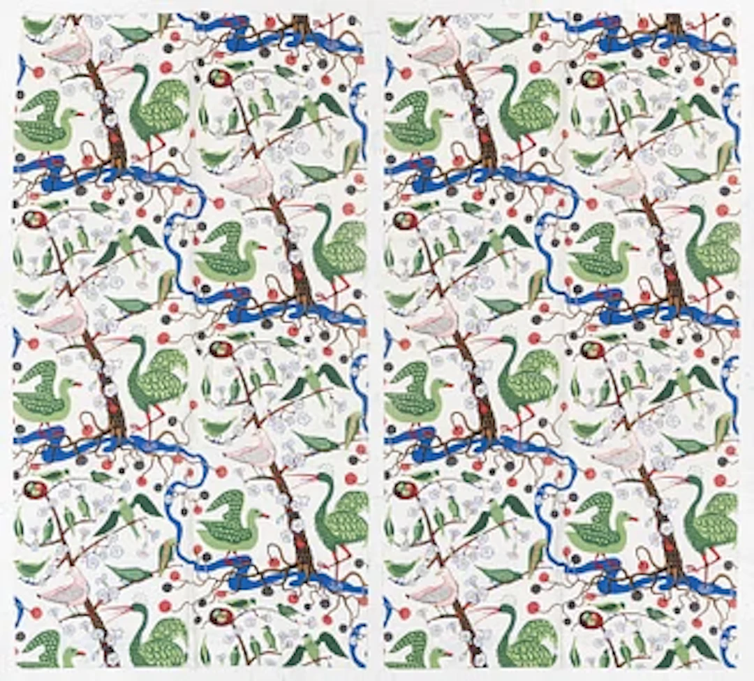 Josef Frank, a pair of curtains, 'Gröna Fåglar', Firma Svenskt Tenn.