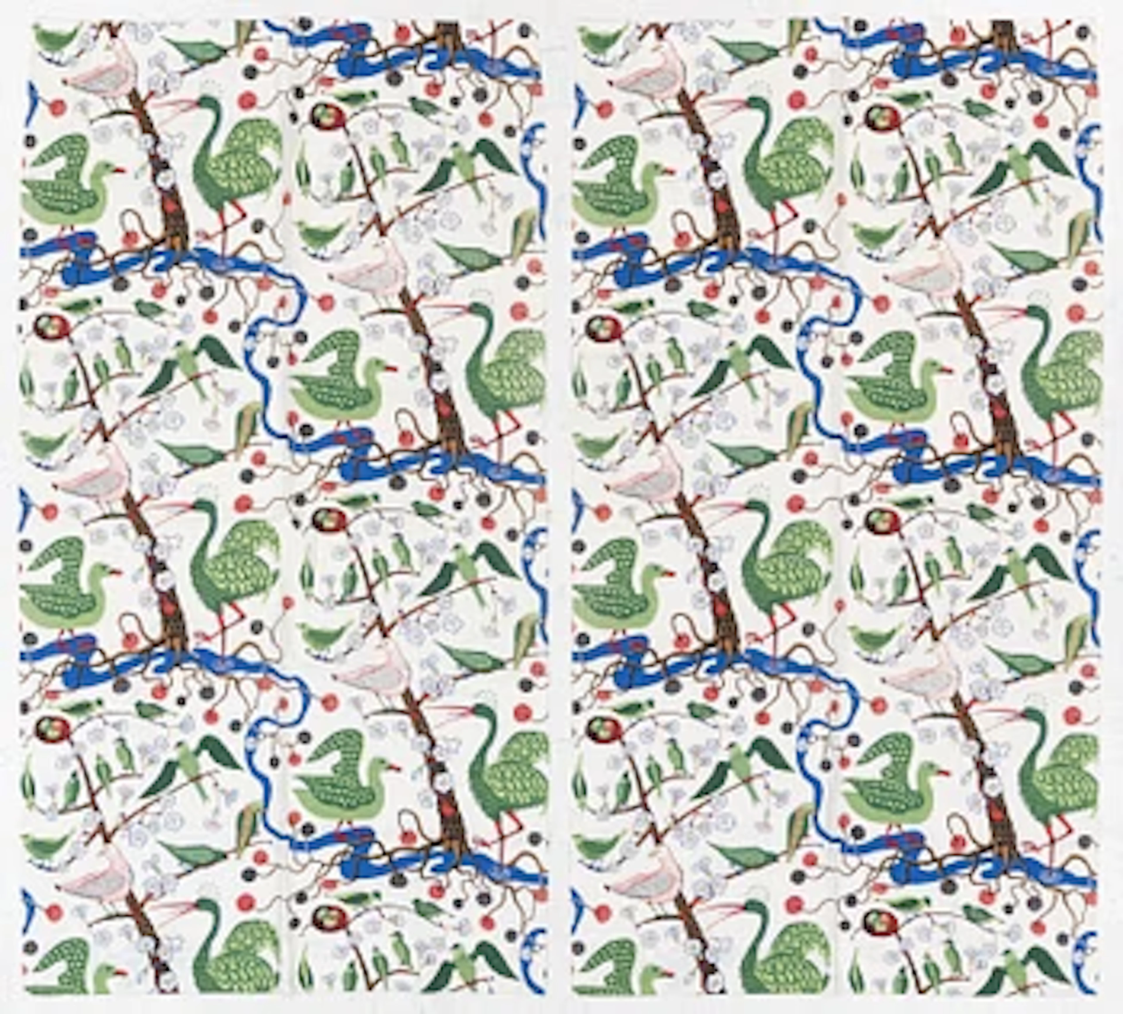 Josef Frank, a pair of curtains, 'Gröna Fåglar', Firma Svenskt Tenn.