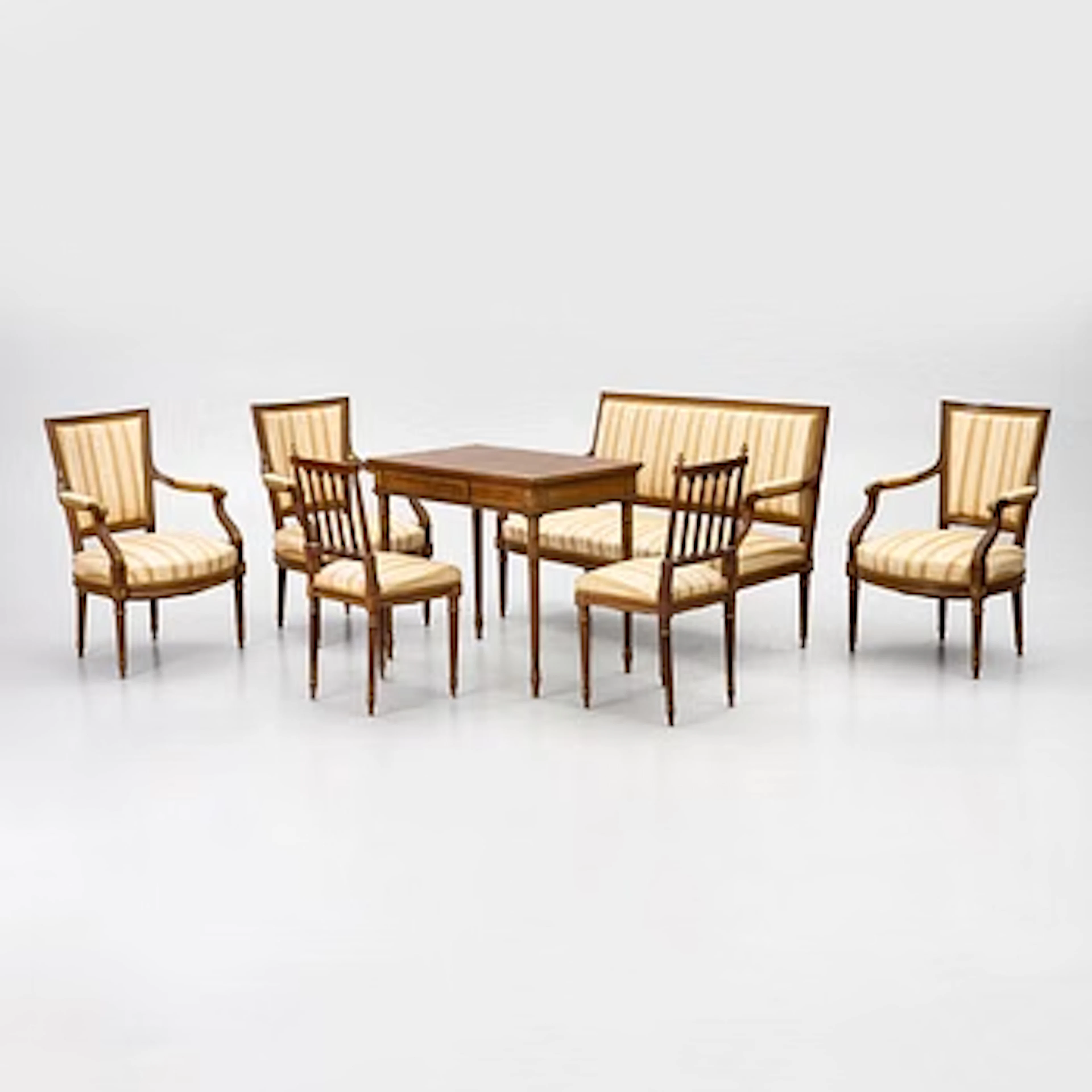 A seven-piece seating group, Louis XVI style, early 20th Century.