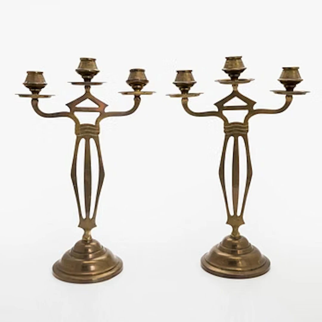 Candelabra, a pair, Jugend / Art Nouveau brass, early 20th century.