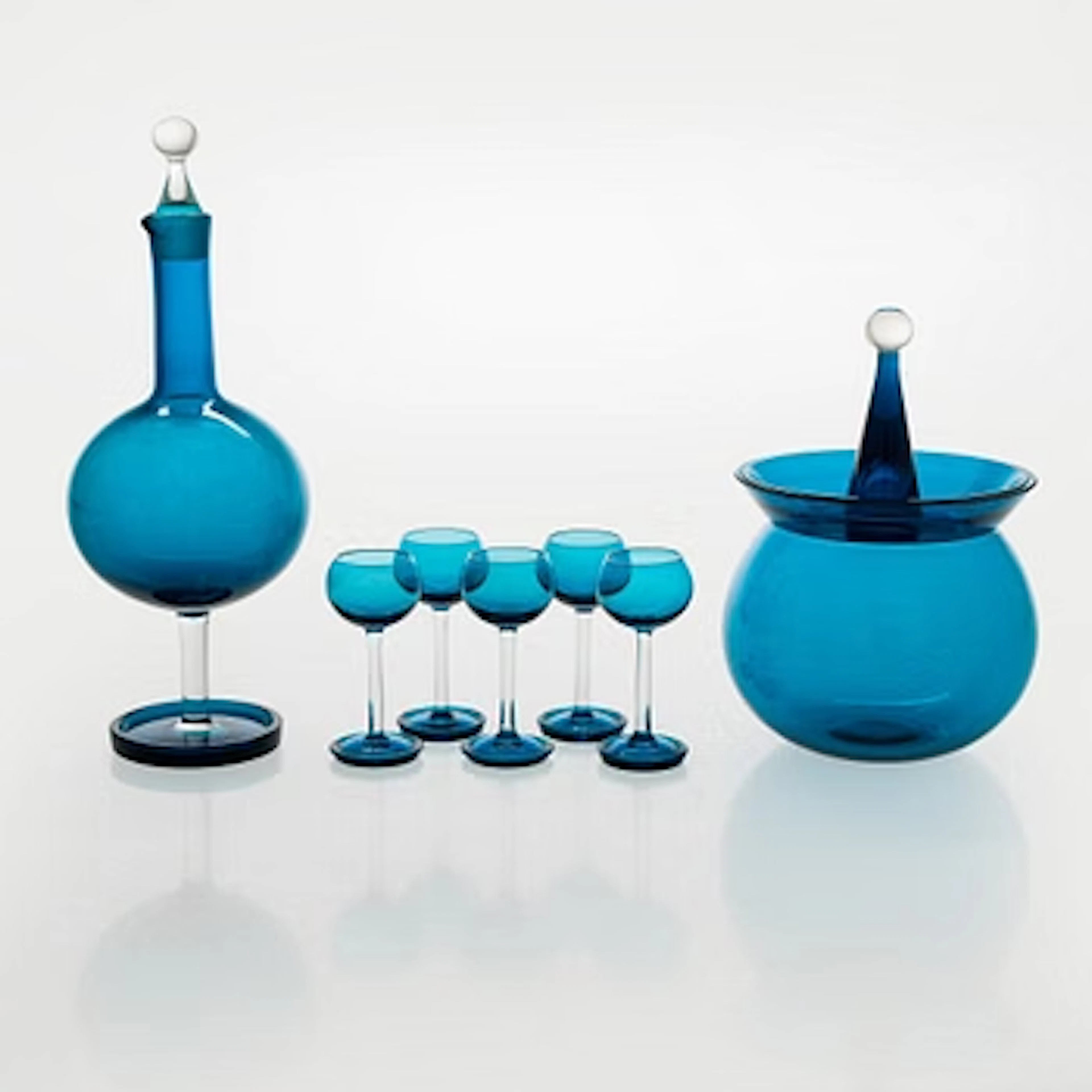 Nanny Still, a 'Harlequin' candy bowl, decanter, and set of five liqueur