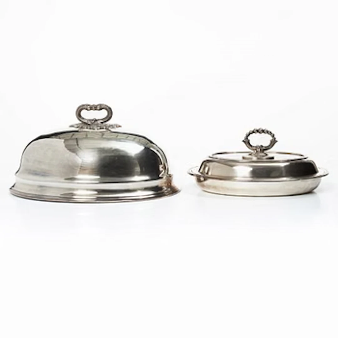 A silver plate cloche and a dish with cover, AG Dufva Sweden and IB
