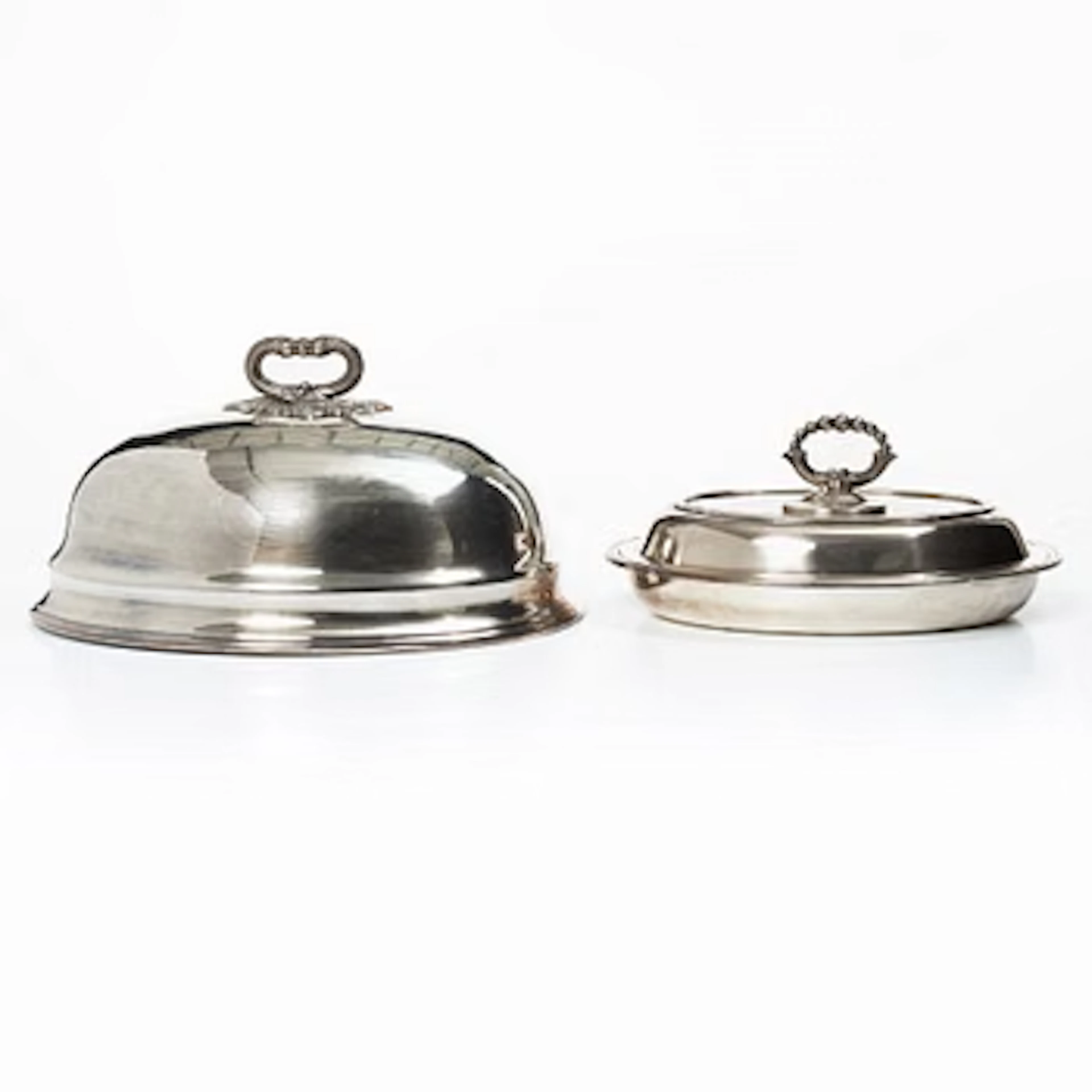 A silver plate cloche and a dish with cover, AG Dufva Sweden and IB